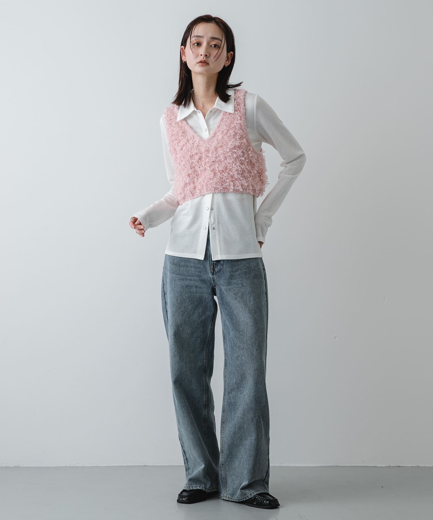 ワイドスクエアギャザーローファー BLACK S