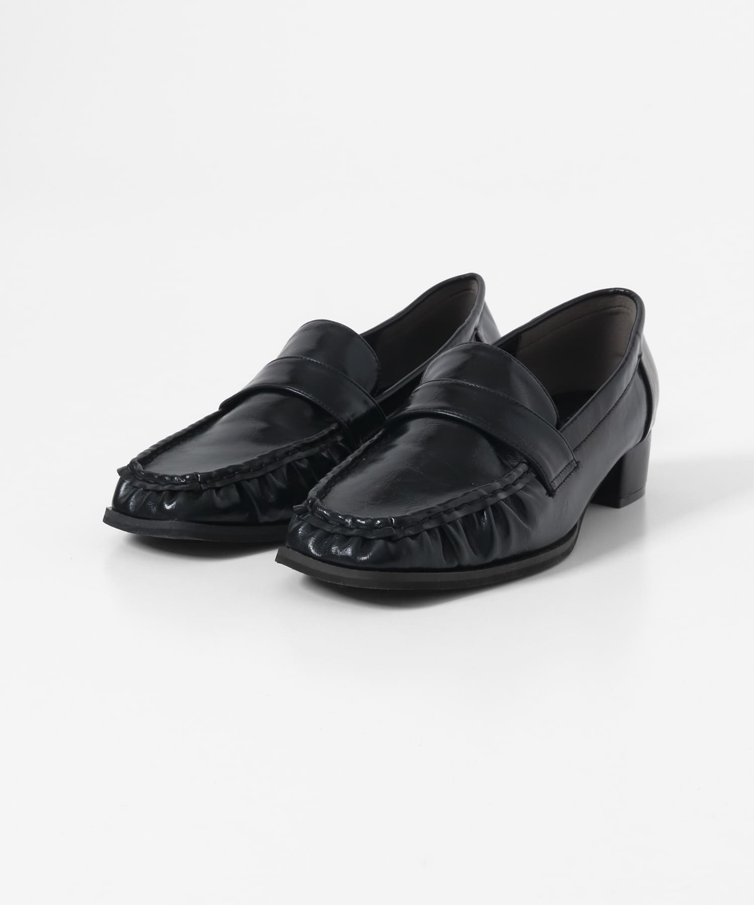 ワイドスクエアギャザーローファー BLACK S