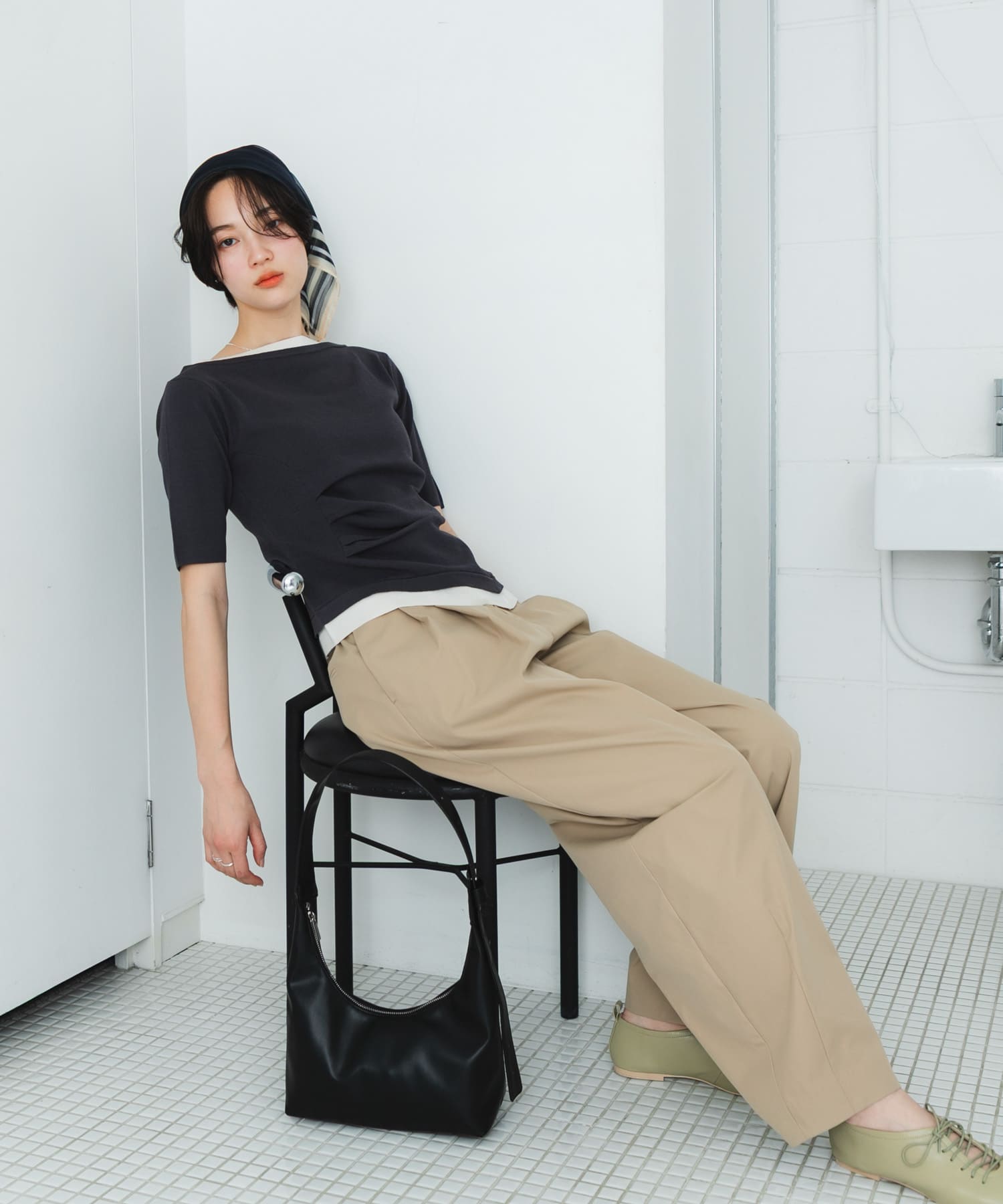 『抗菌』ギャザーレースアップシューズ Y.BEIGE S