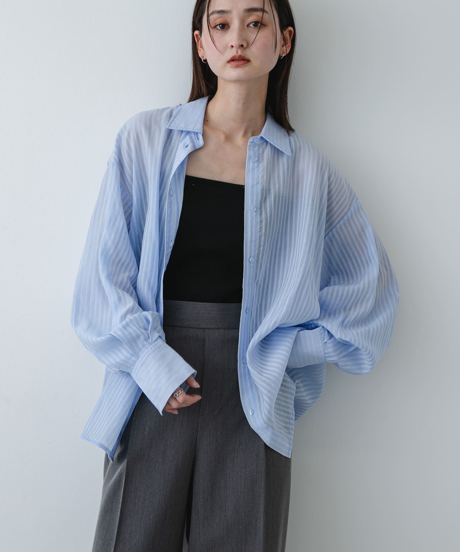 『接触冷感/速乾』シアーストライプアレンジシャツ