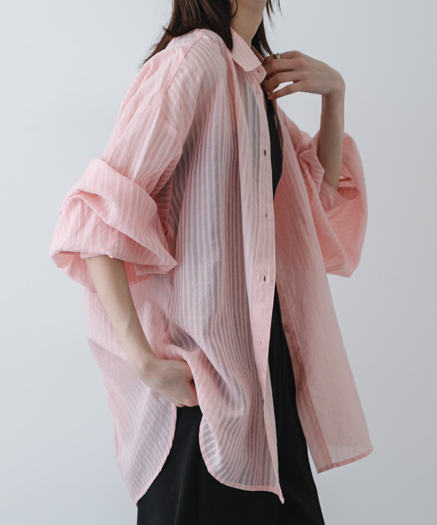 『接触冷感/速乾』シアーストライプアレンジシャツ