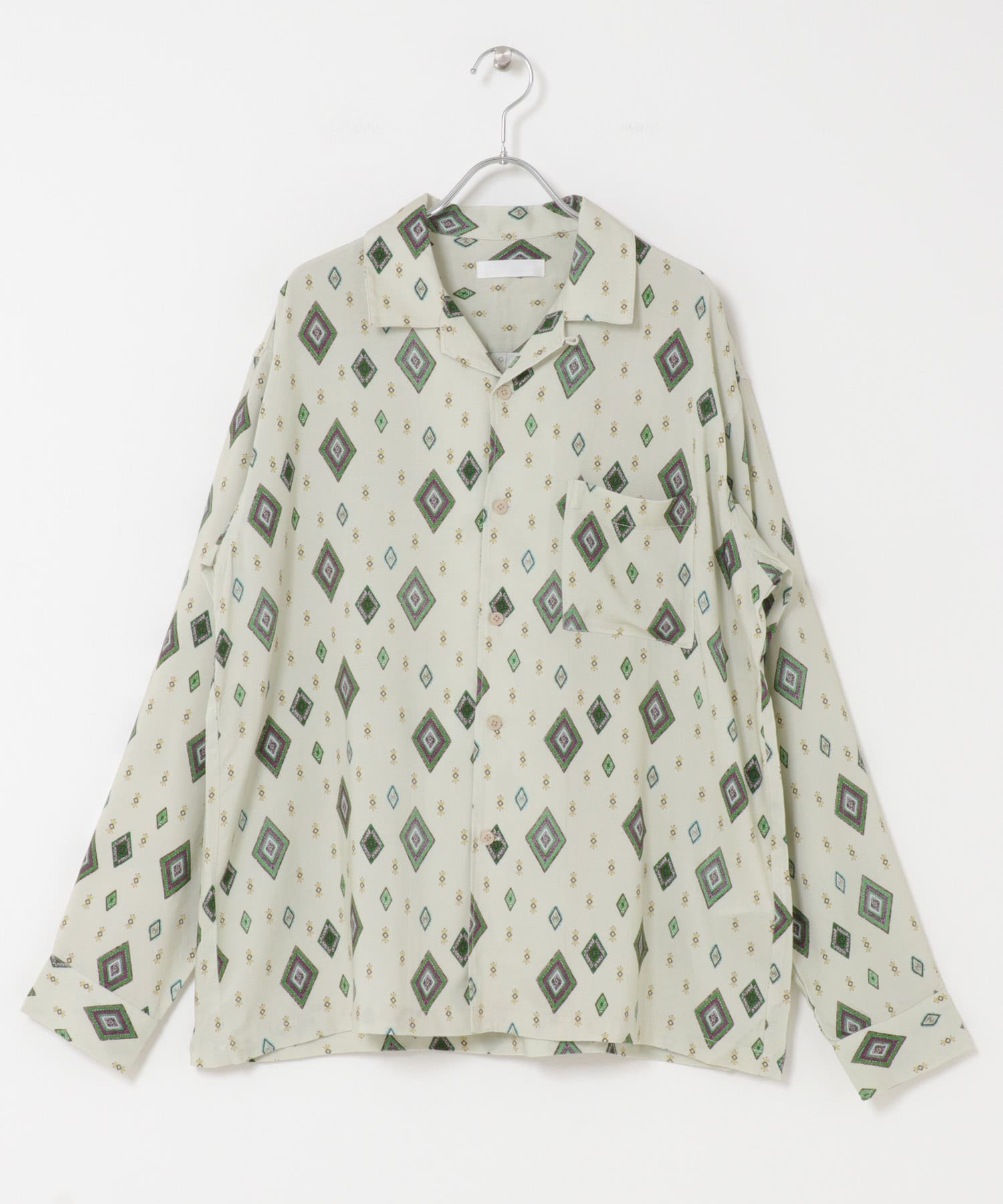 アソートパターンオープンカラーロングスリーブシャツ L.BEG×GRN M