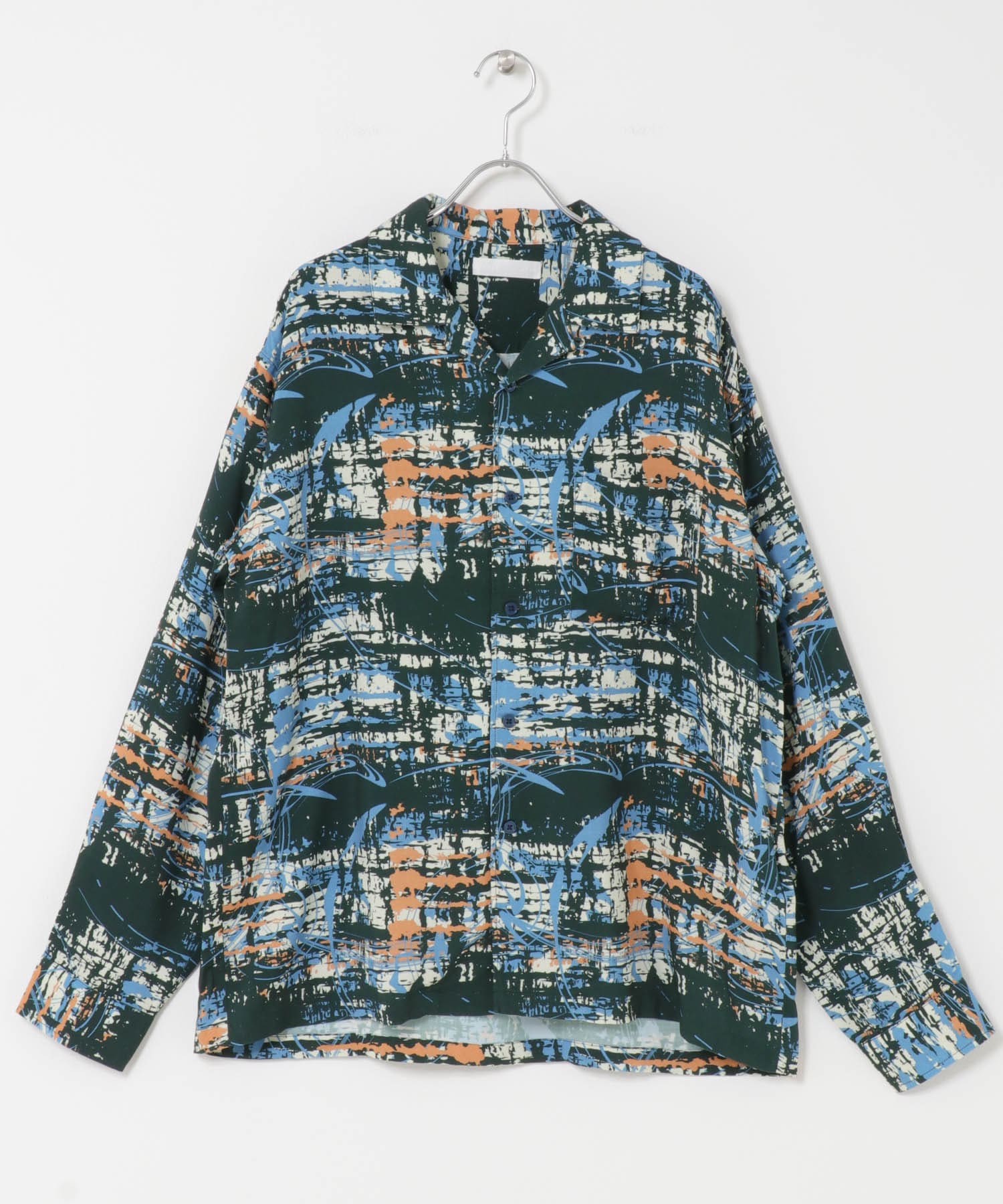 アソートパターンオープンカラーロングスリーブシャツ NVY×BLU M