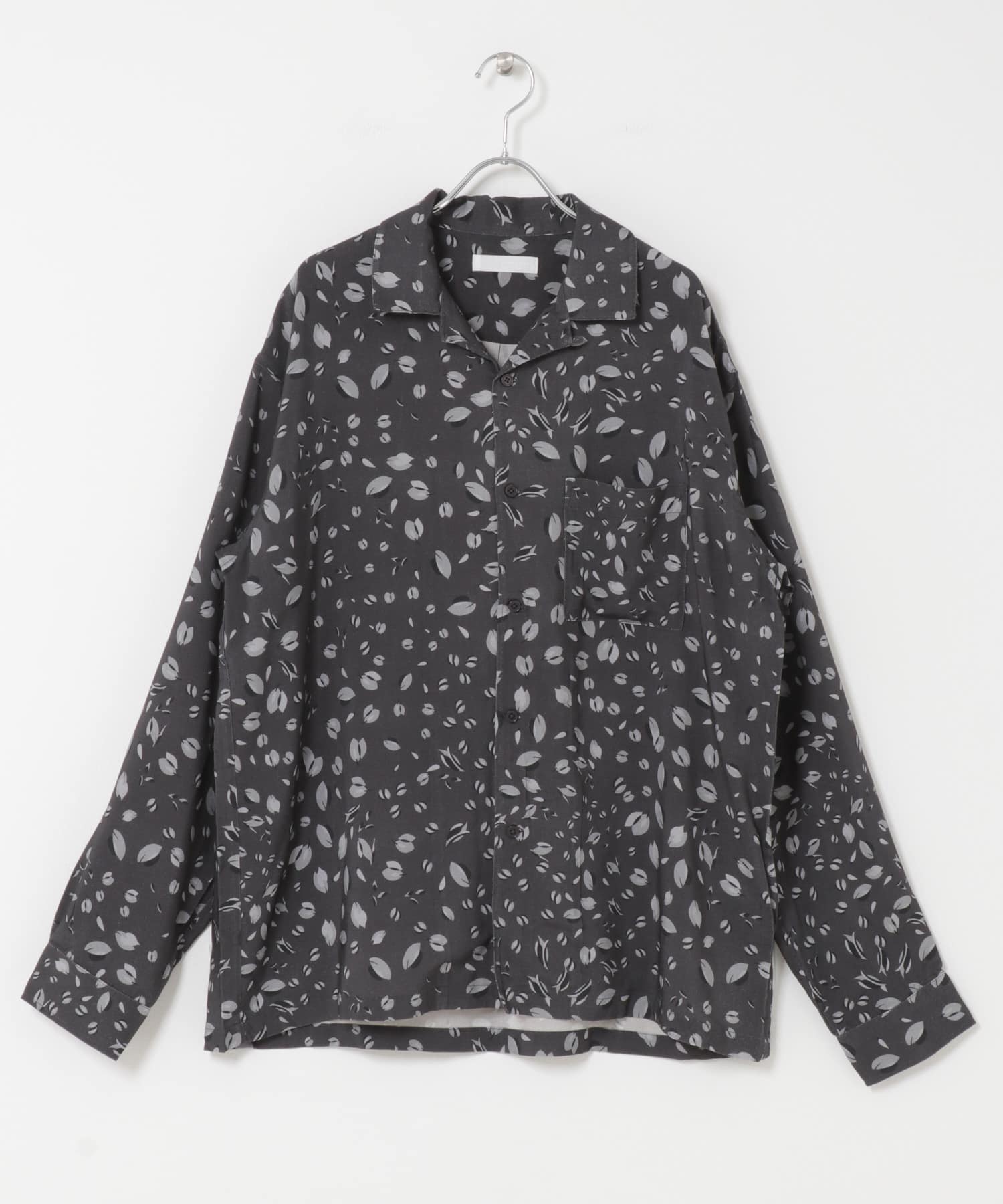 アソートパターンオープンカラーロングスリーブシャツ BLK×CHA M