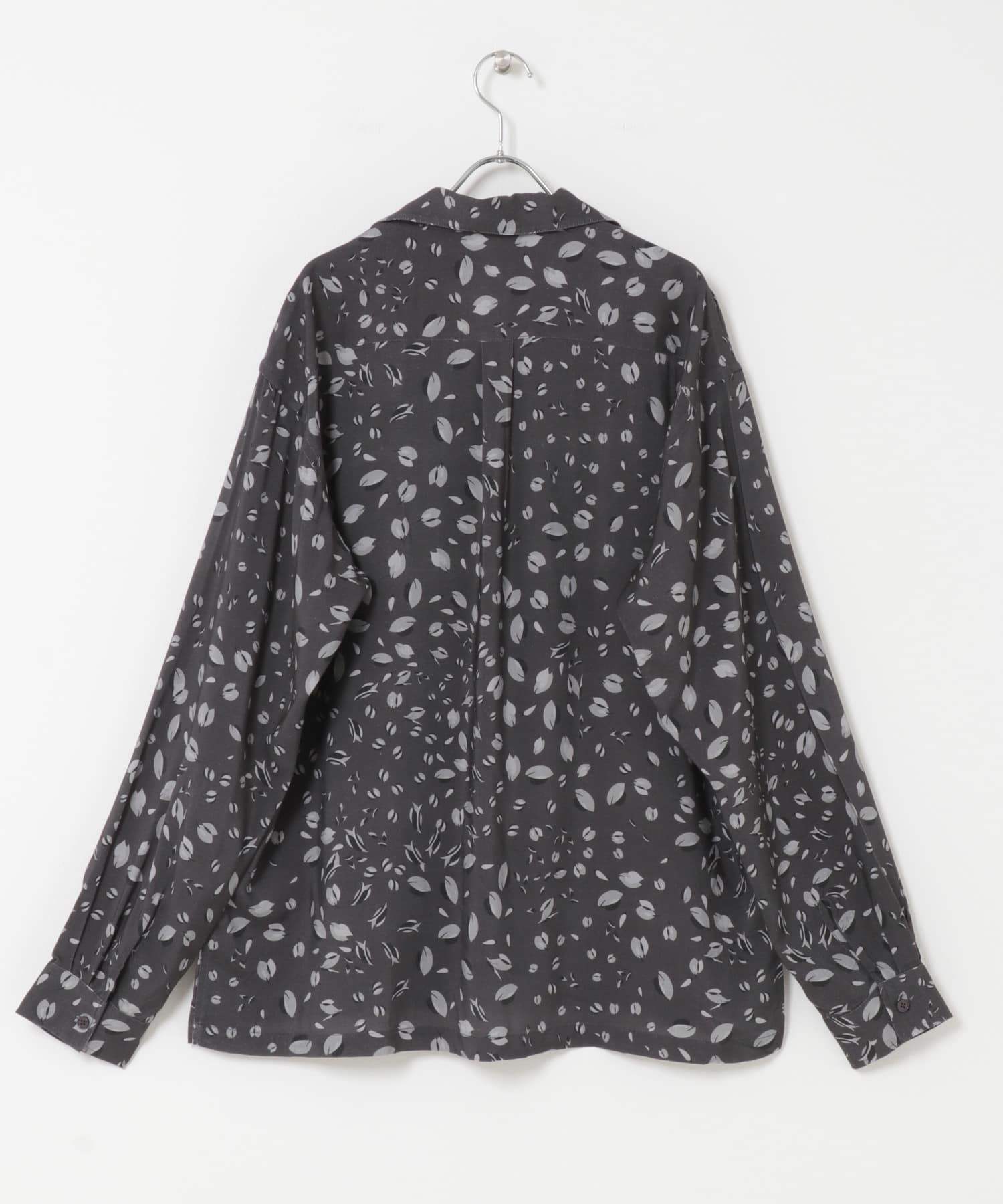 アソートパターンオープンカラーロングスリーブシャツ BLK×CHA M