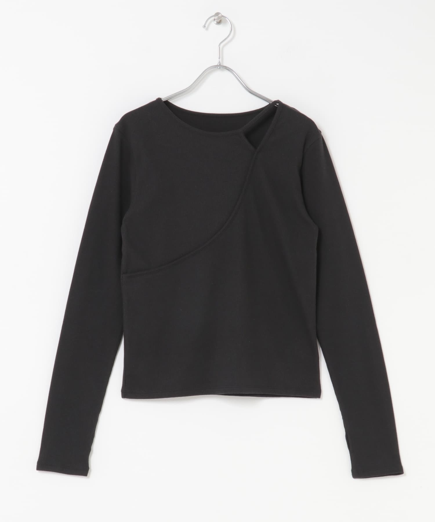アシンメトリーリブコンパクトトップ BLACK one