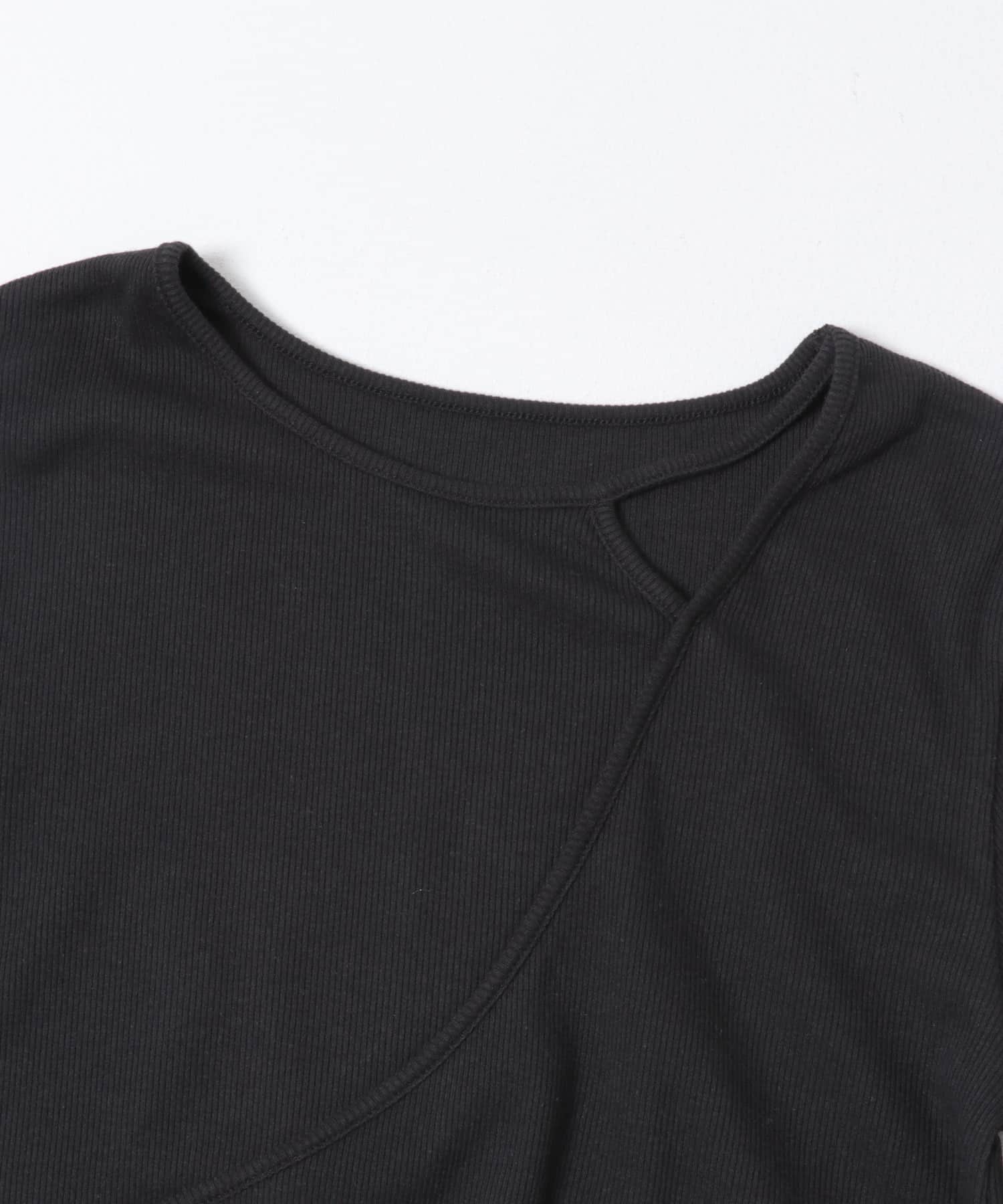 アシンメトリーリブコンパクトトップ BLACK one