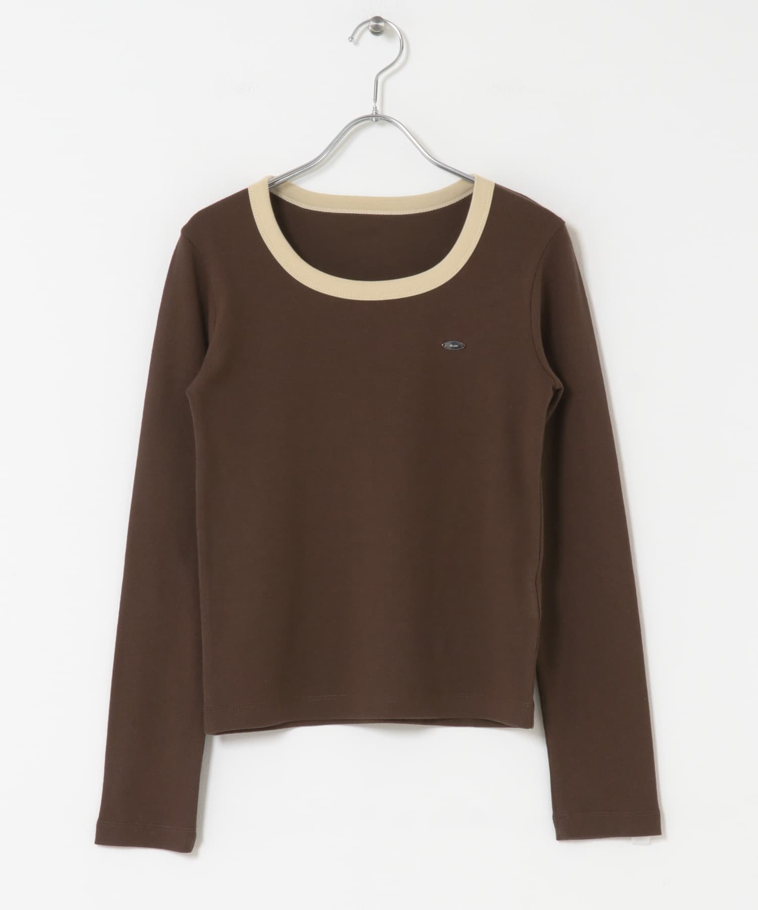 ラウンドネックリブTシャツ BROWN One