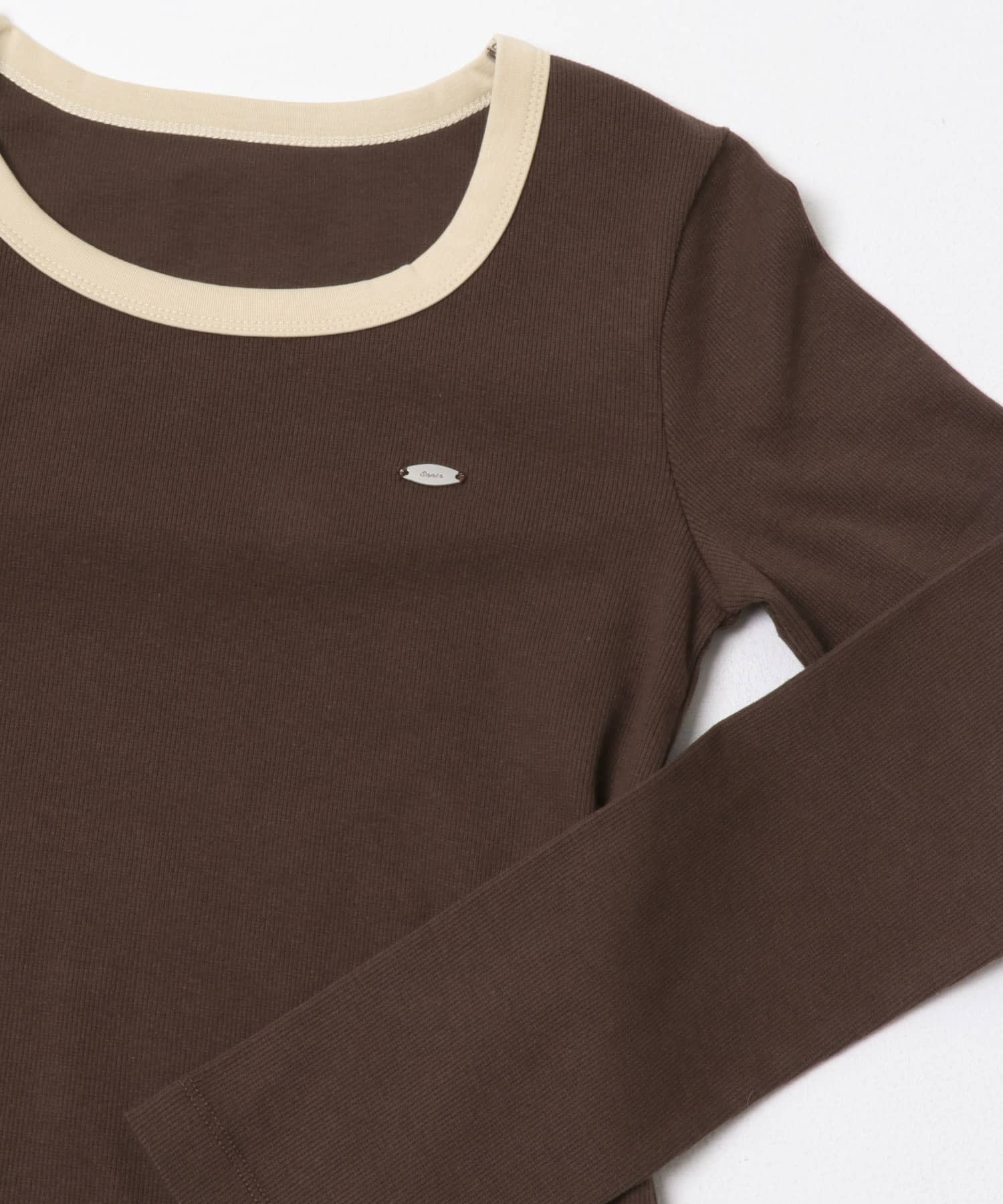 ラウンドネックリブTシャツ BROWN One