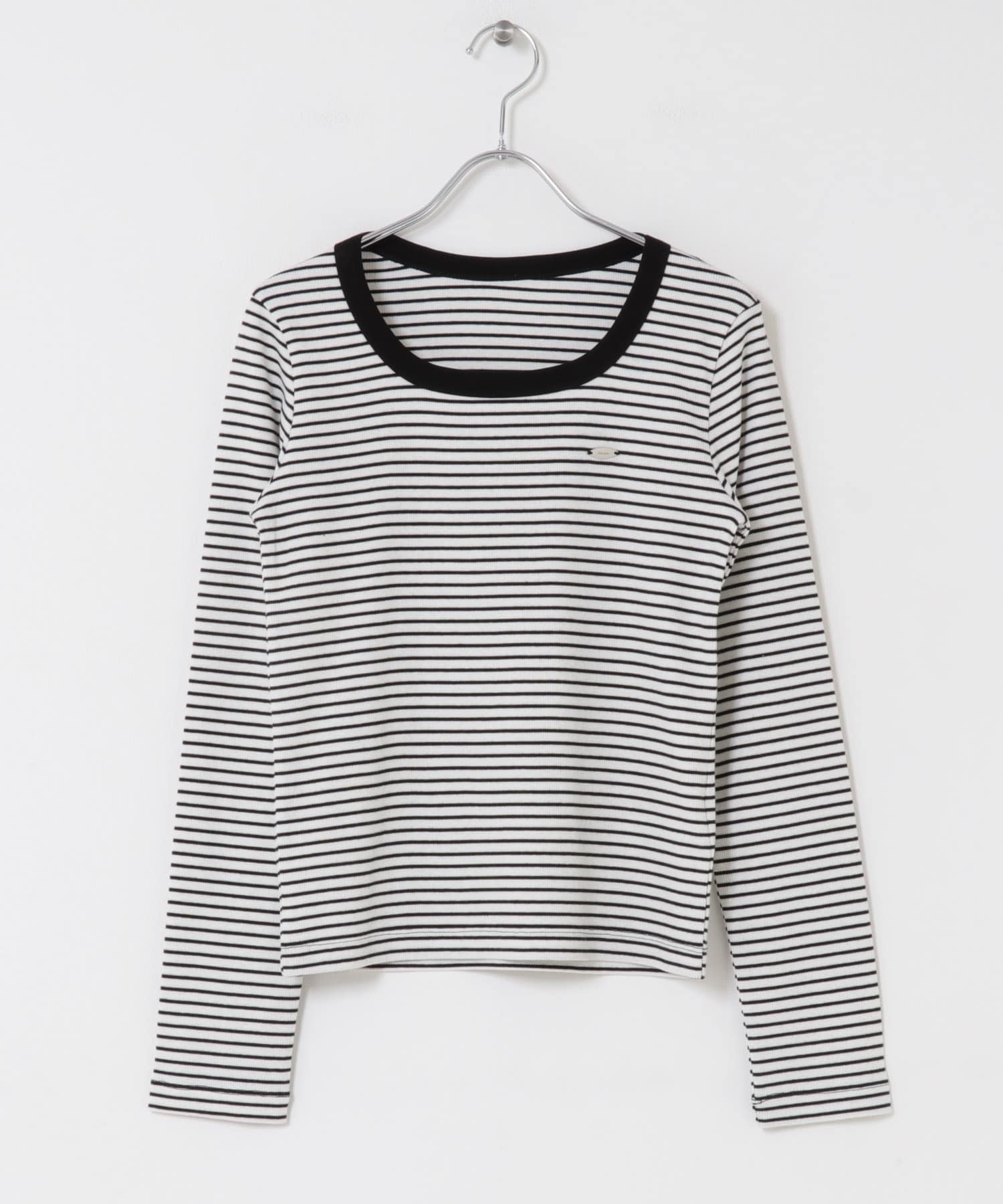 ラウンドネックリブTシャツ WHT×BLK One