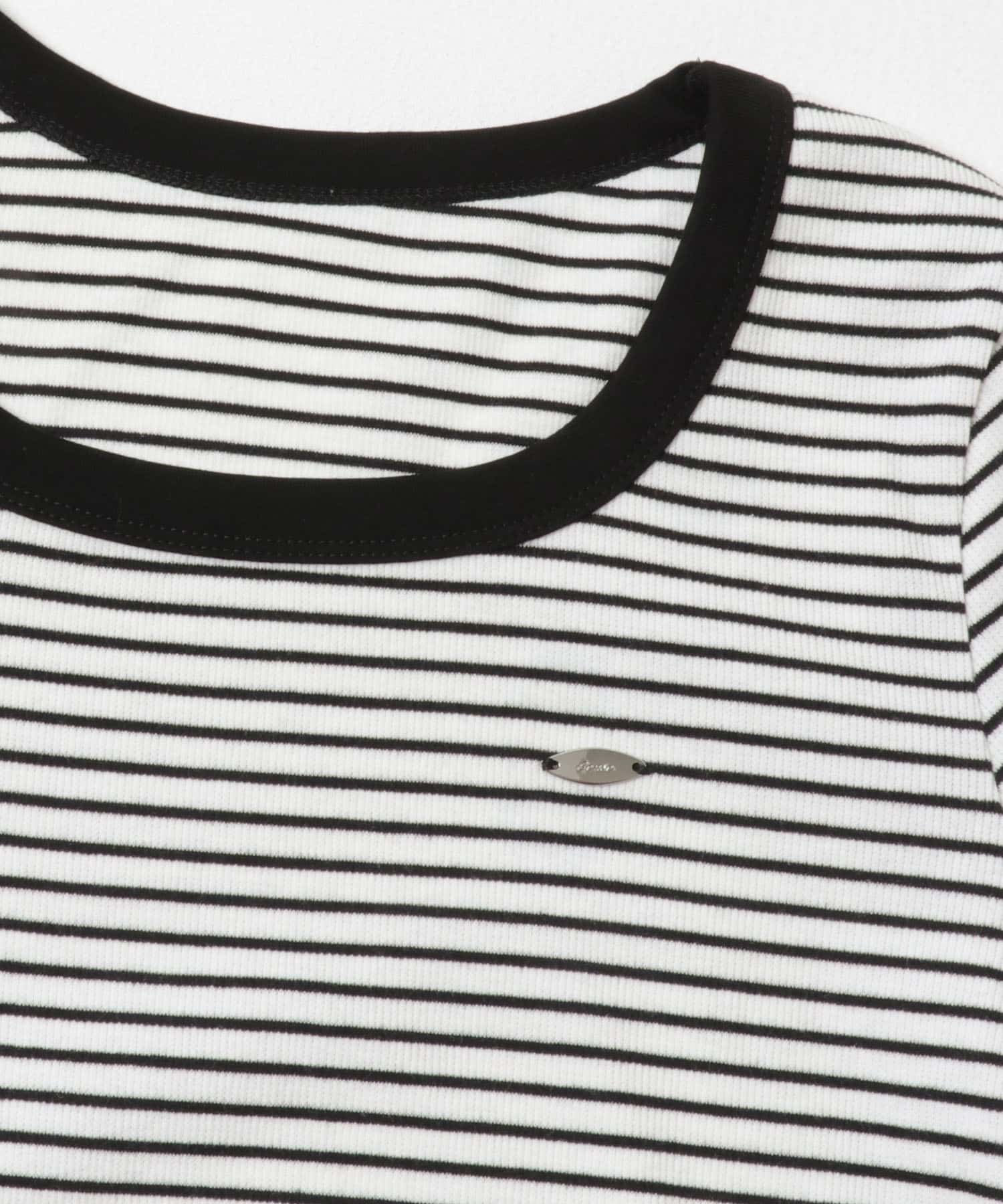 ラウンドネックリブTシャツ WHT×BLK One