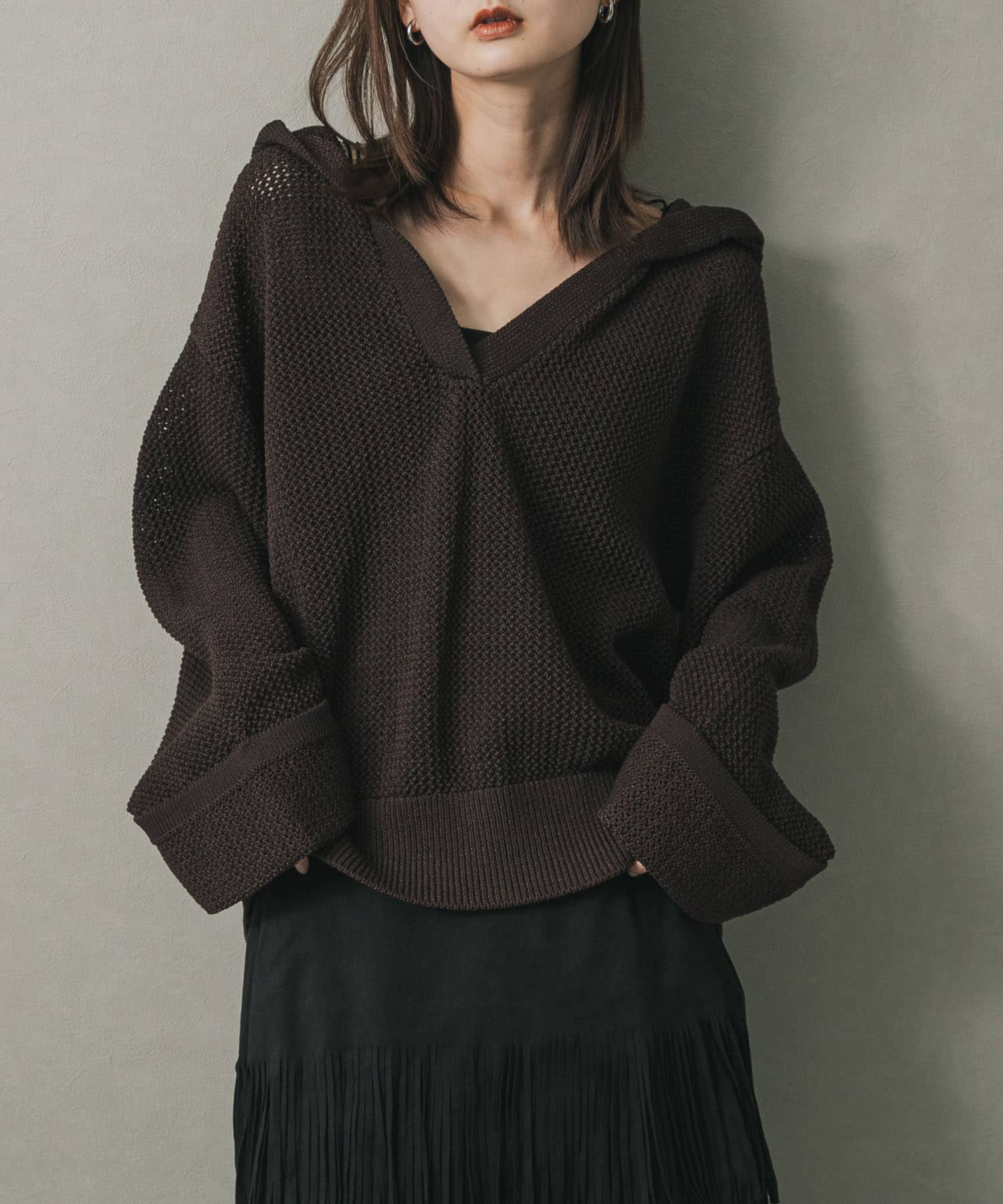 メッシュフーディーセーター