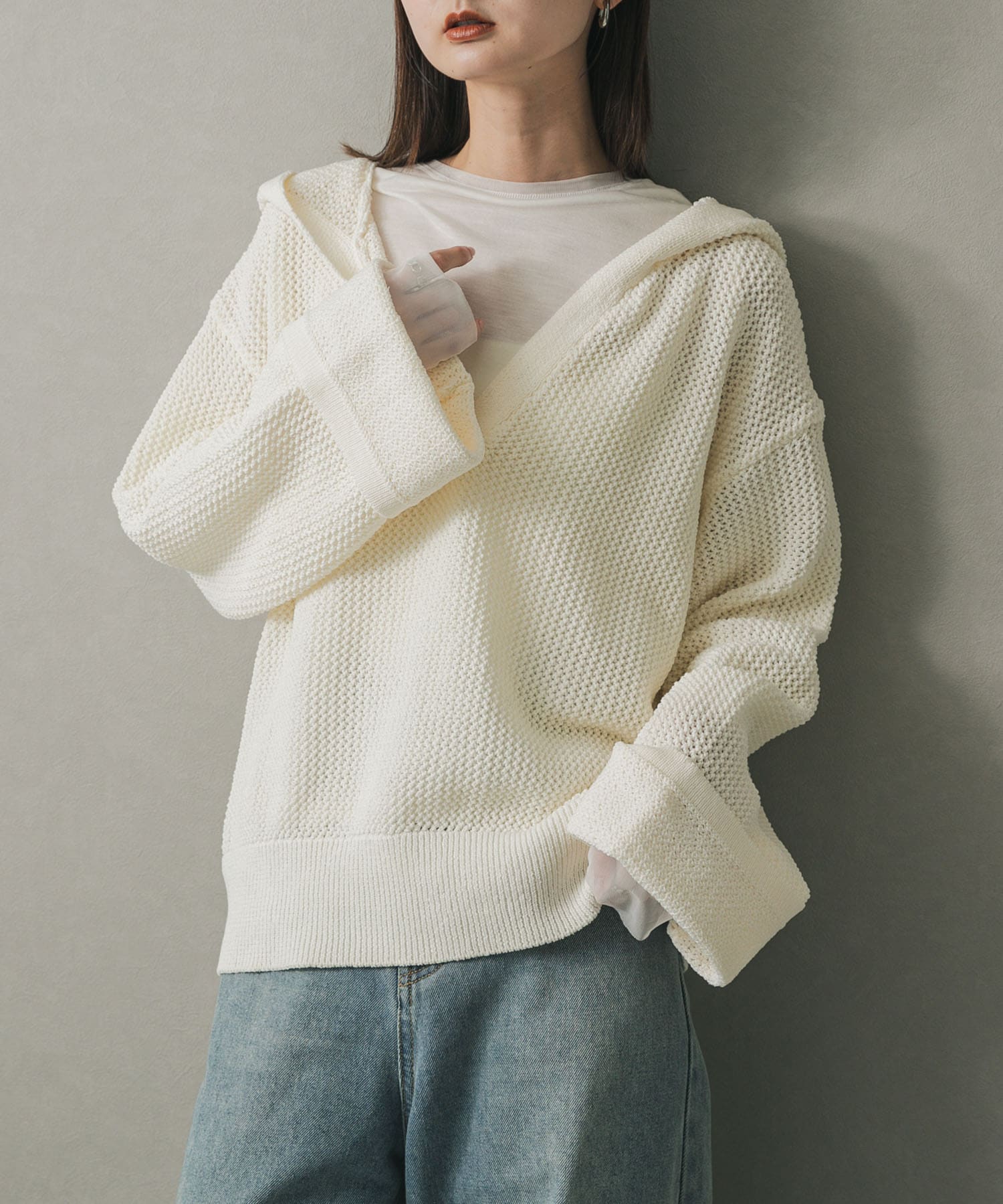 メッシュフーディーセーター