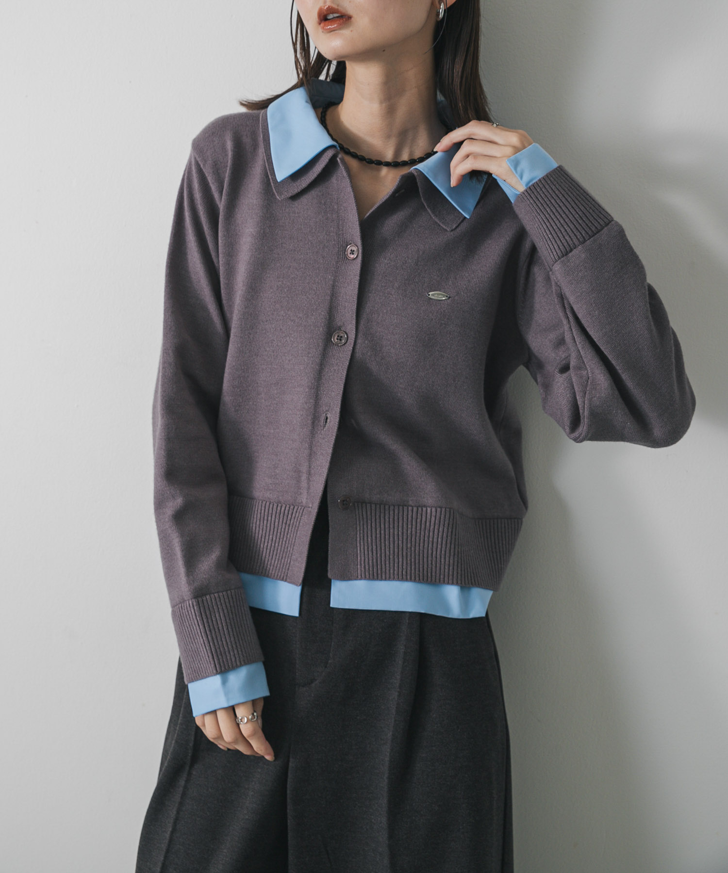 シャツドッキングニットカーディガン(one GRAY): トップス
