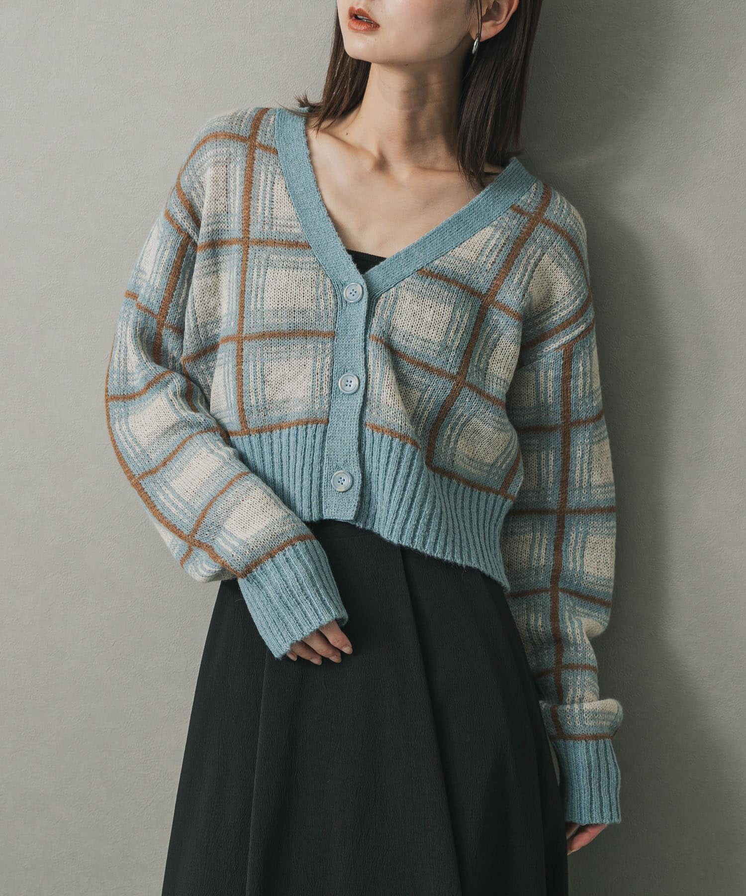 モヘアチェッククロップドカーディガン