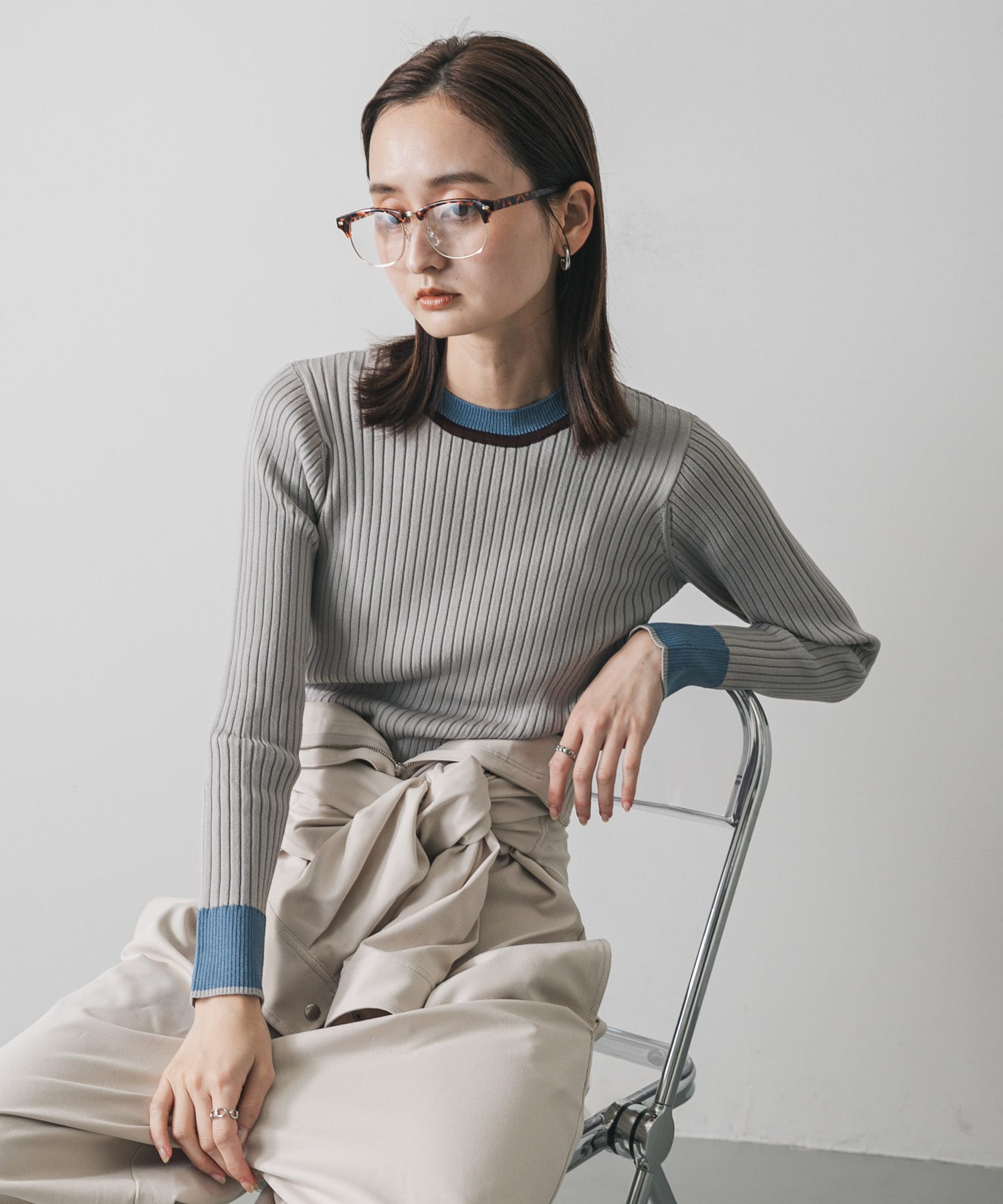 WEB限定』バイカラーコンパクトセーター(one BLACK): トップス