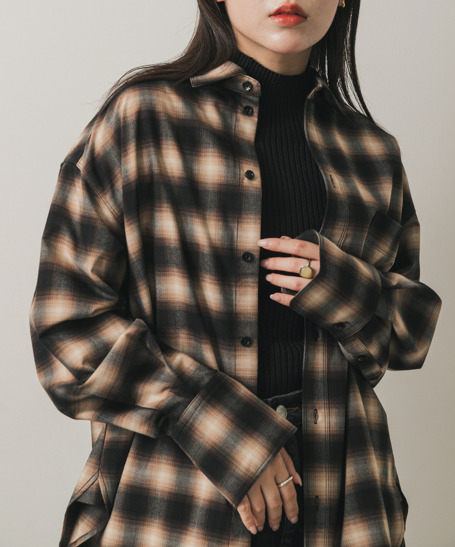 オンブレチェックルーズシャツ