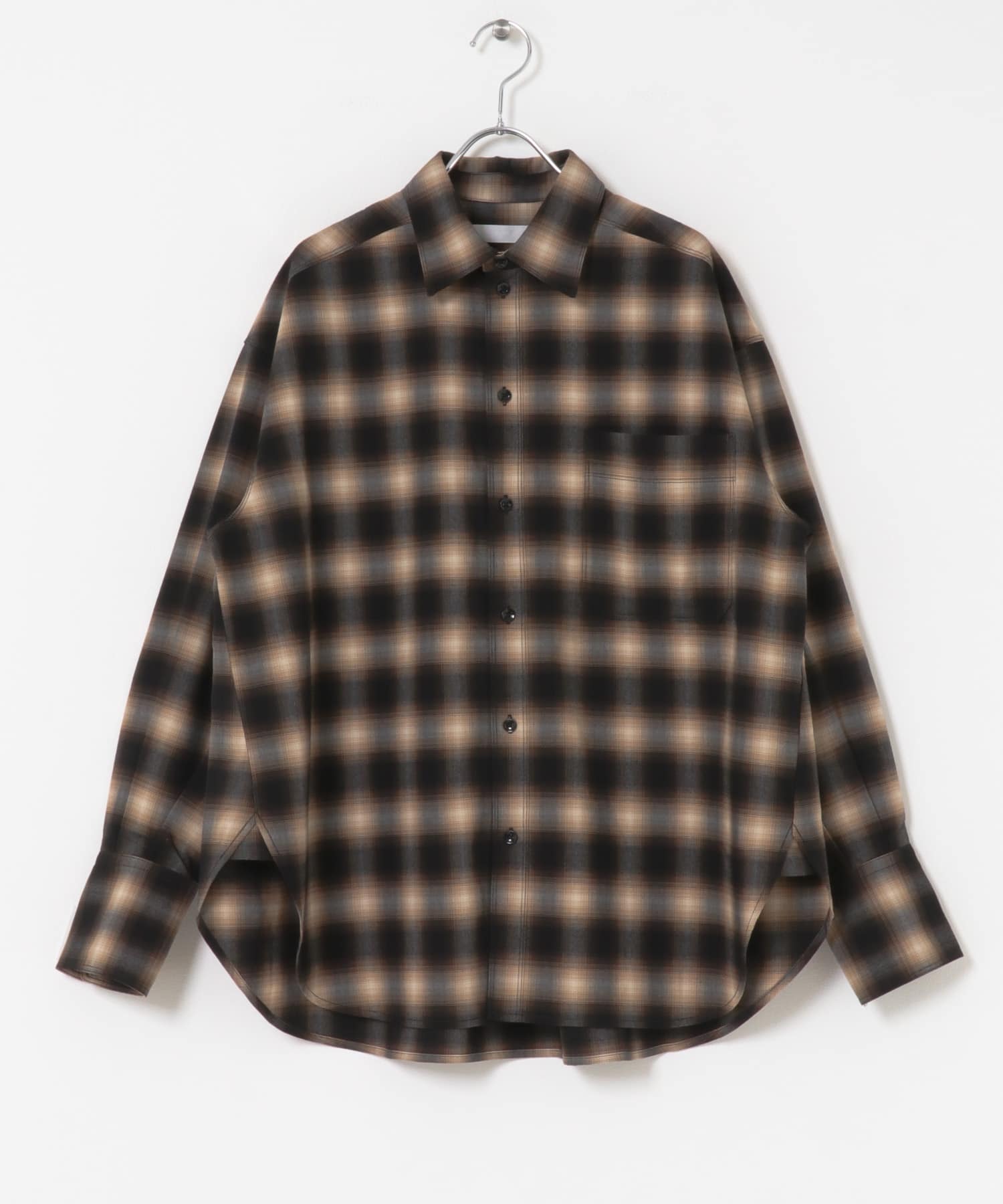 オンブレチェックルーズシャツ BRN×BLK one