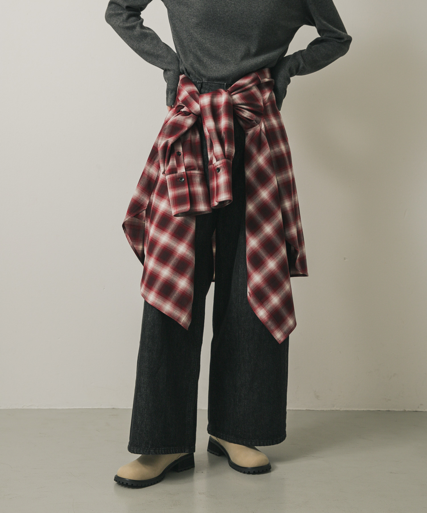 オンブレチェックルーズシャツ