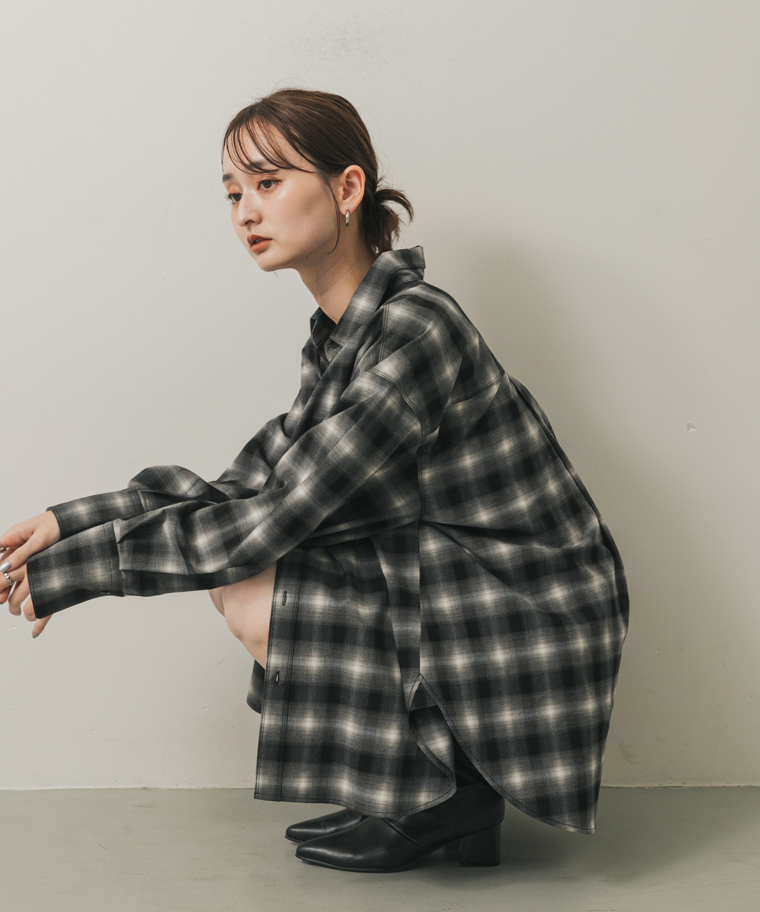 オンブレチェックルーズシャツ