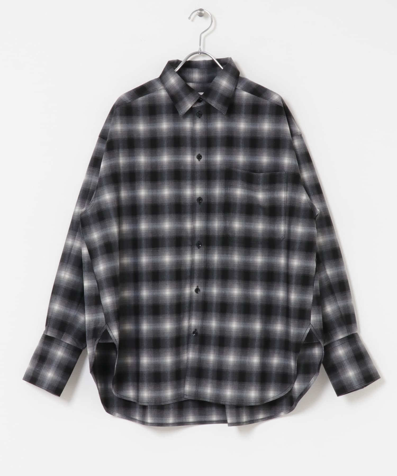 オンブレチェックルーズシャツ BLK×GRY one