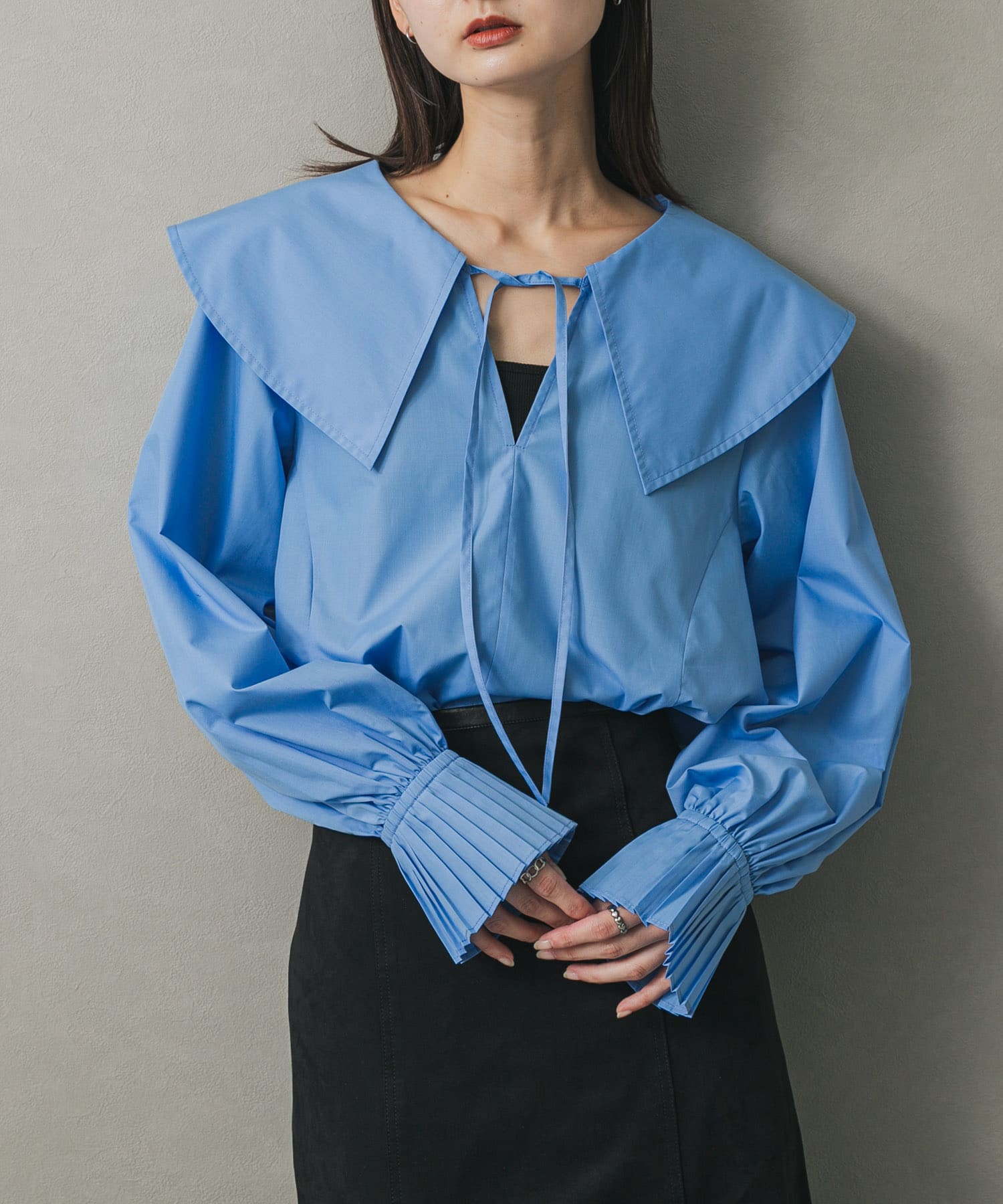 ビッグカラーカフスプリーツブラウス