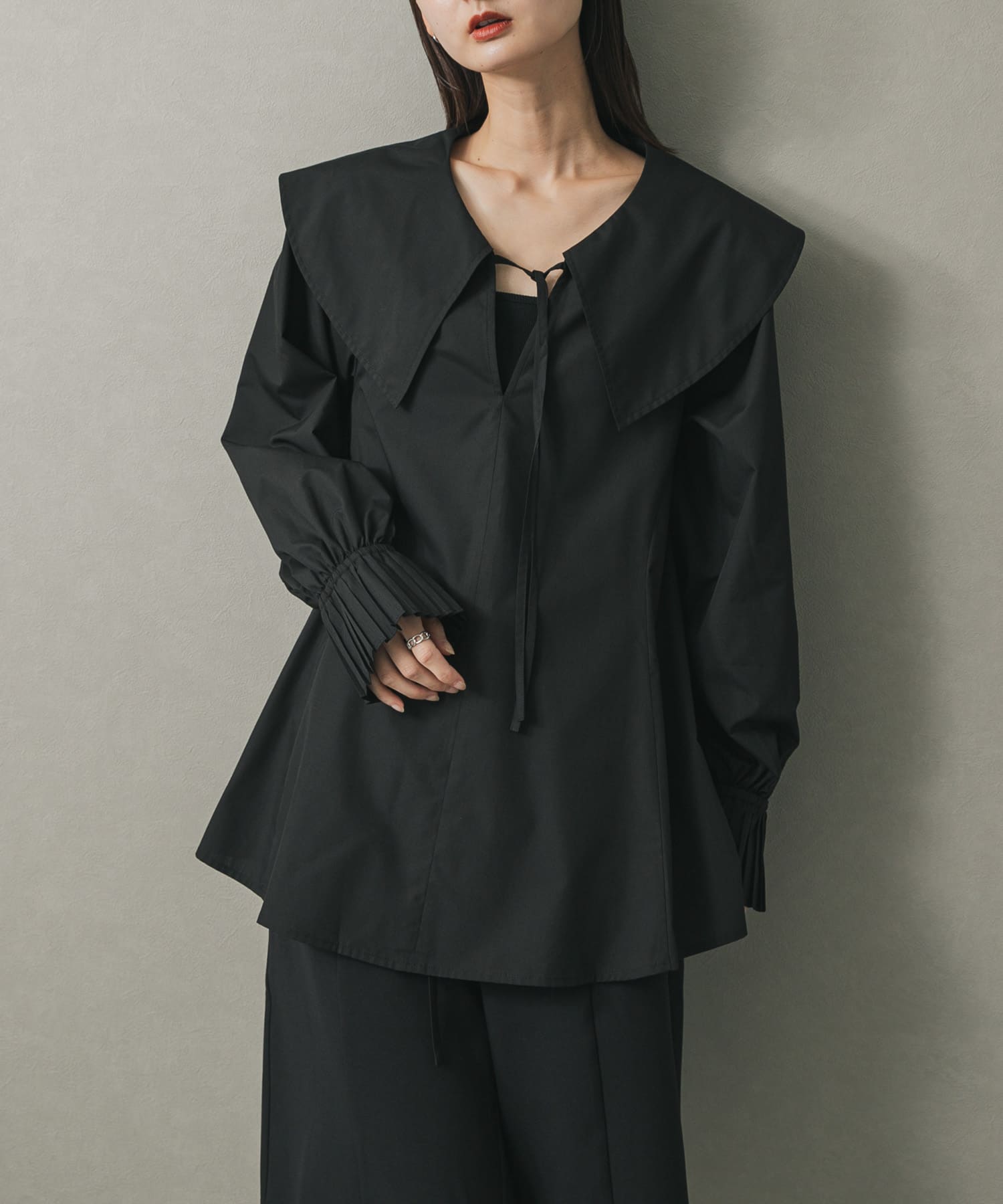 ビッグカラーカフスプリーツブラウス