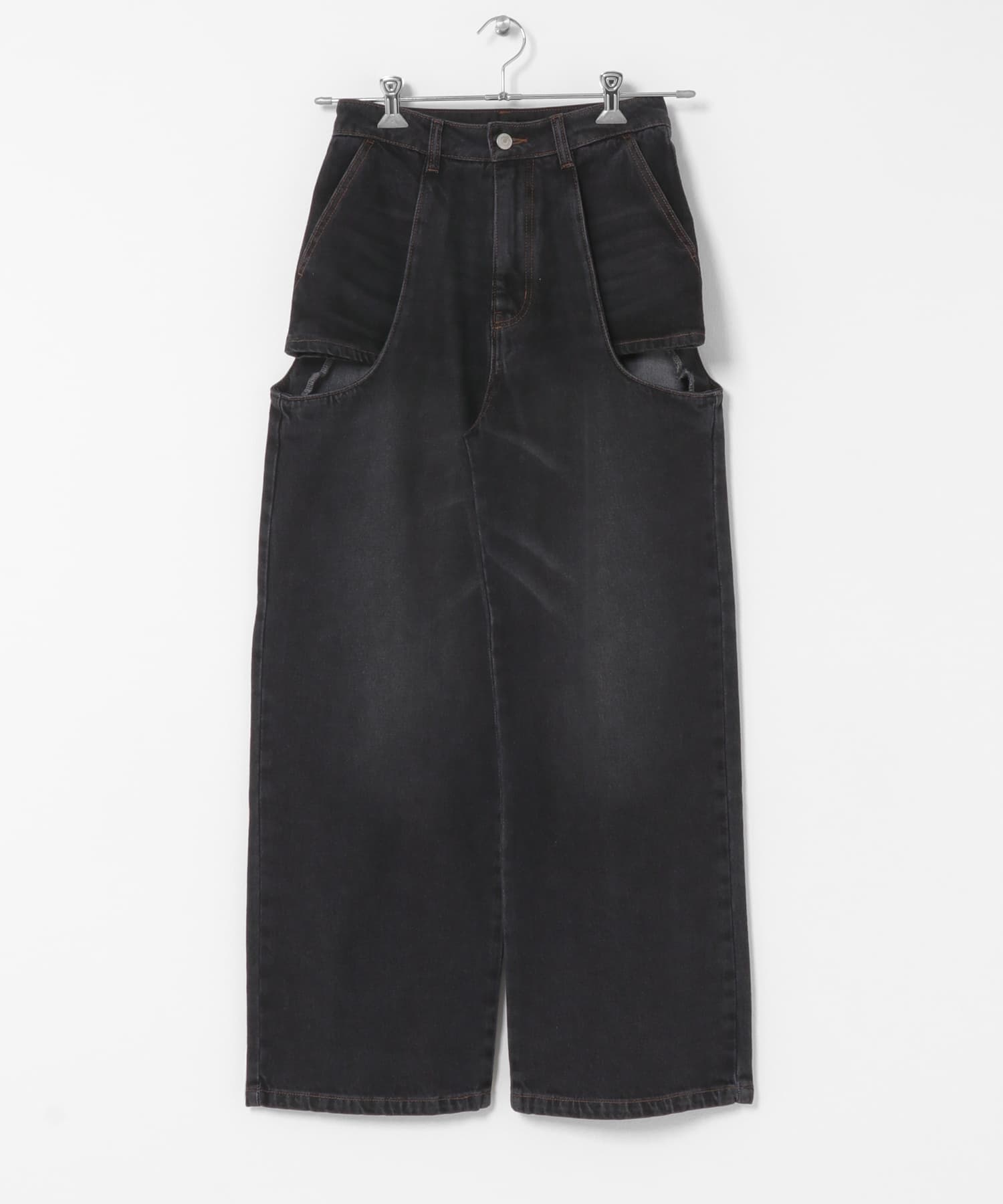 『WEB/一部店舗限定サイズ』サイドカットアウトデニム BLACK S