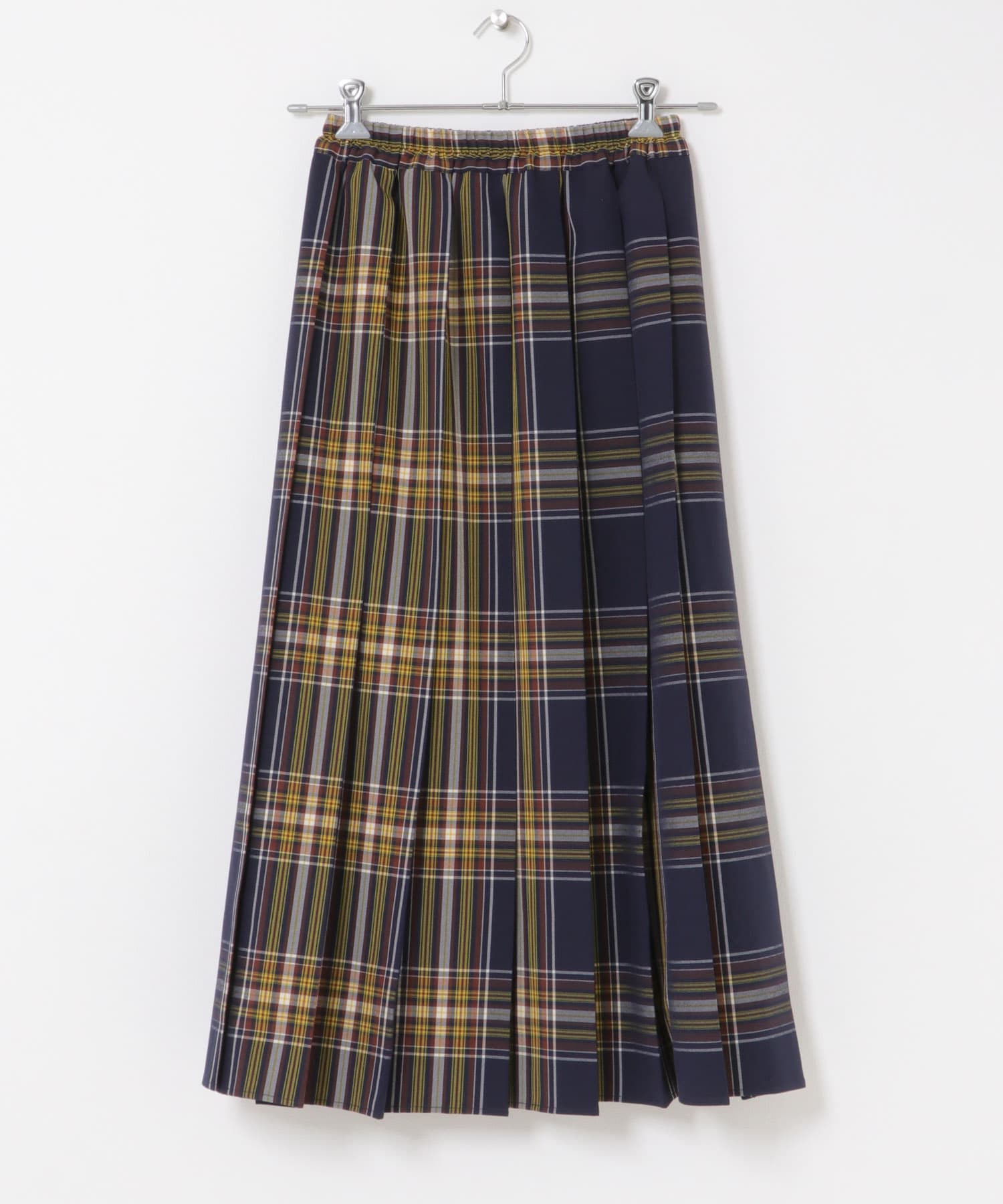 チェックプリーツスカート NVY×YEL one