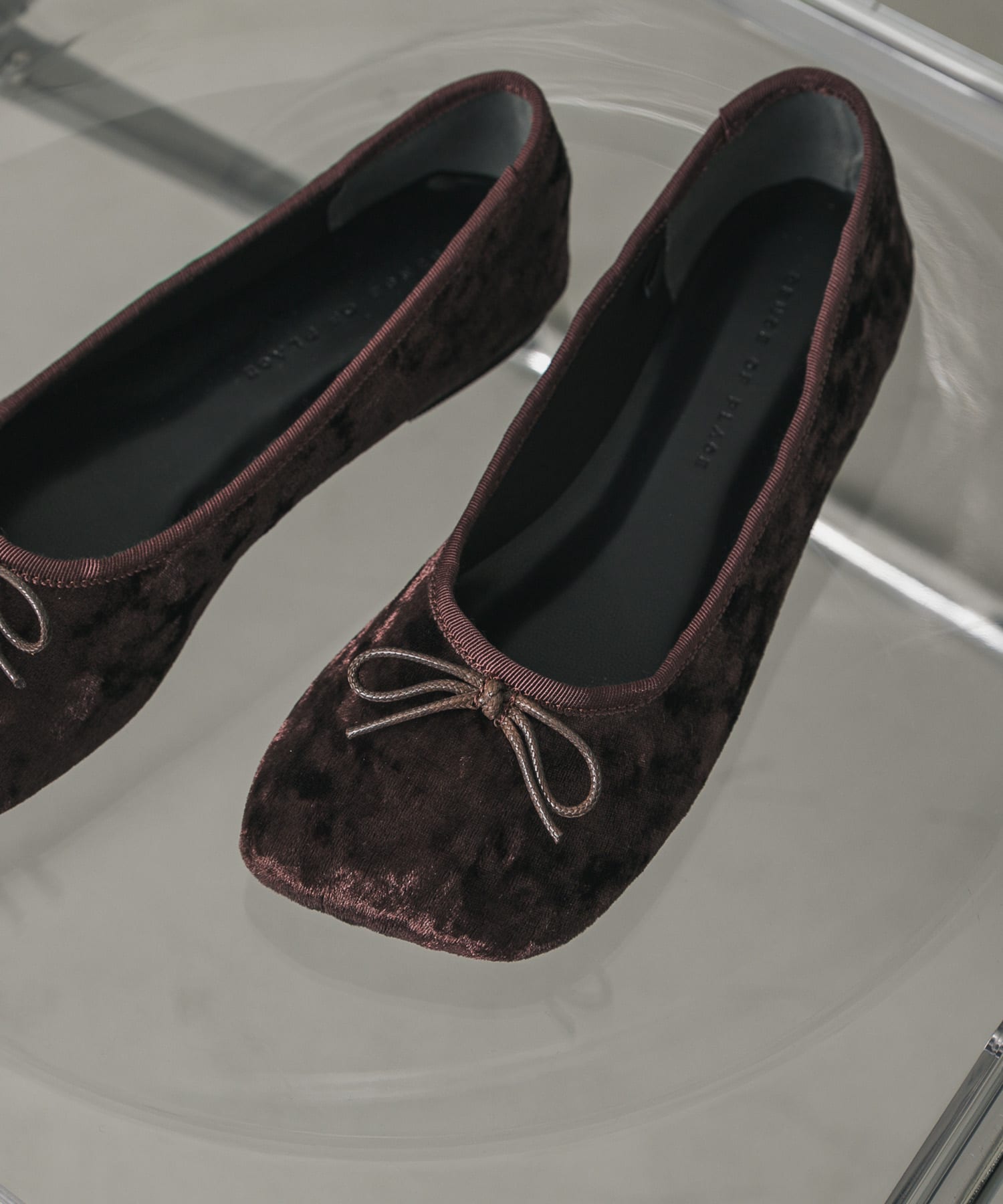 ベロアスクエアフラットシューズ BROWN S