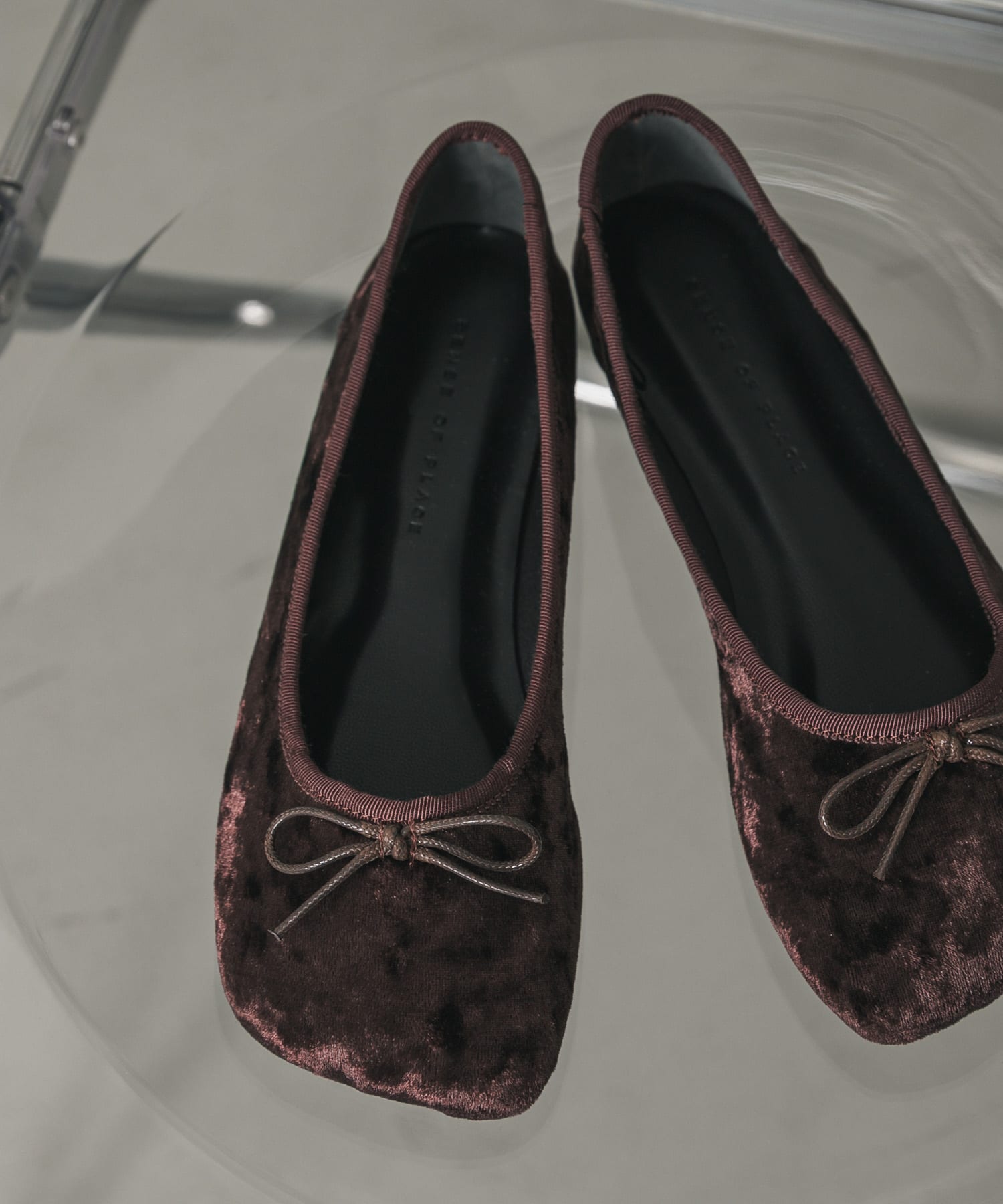 ベロアスクエアフラットシューズ BROWN S