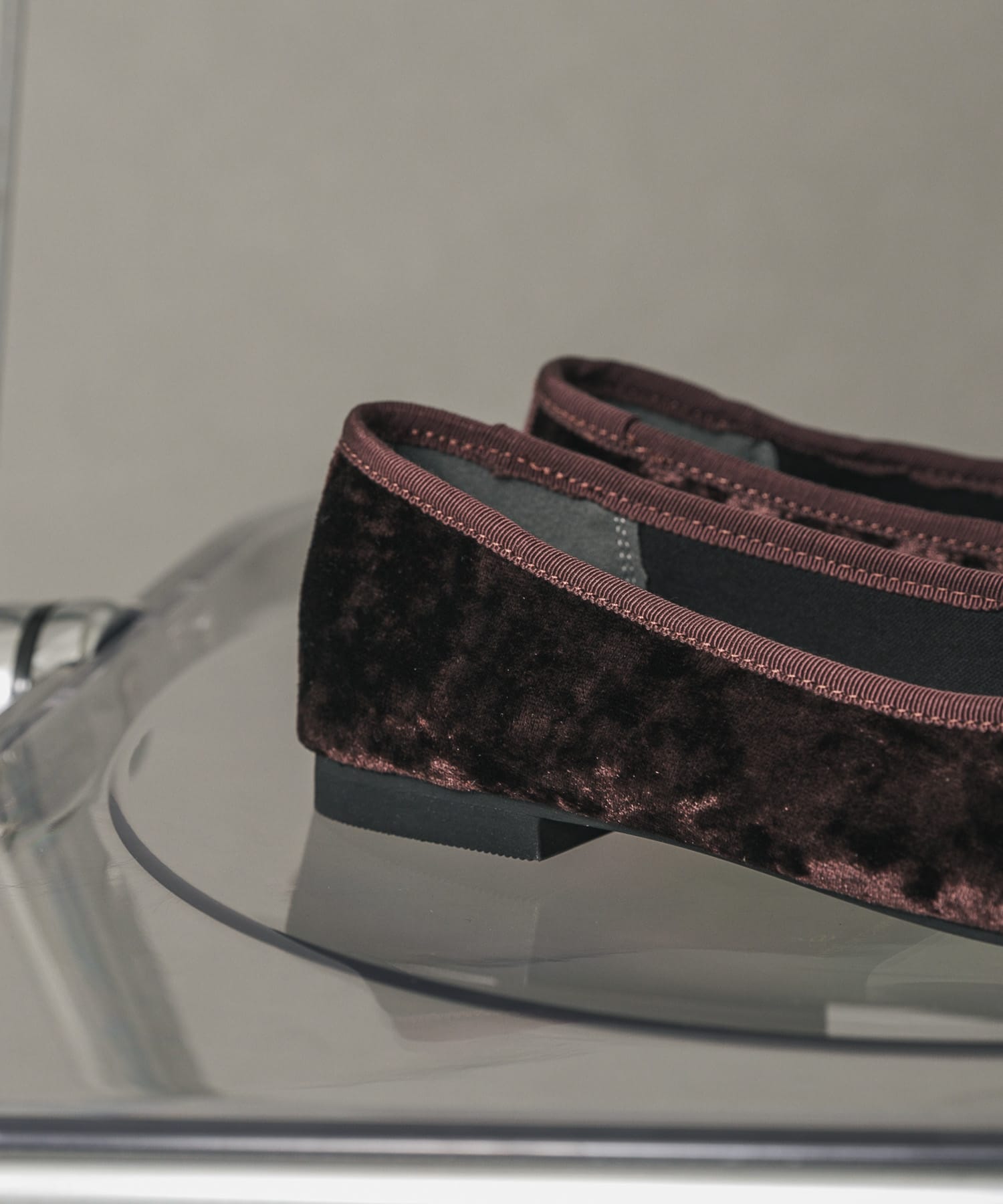 ベロアスクエアフラットシューズ BROWN S