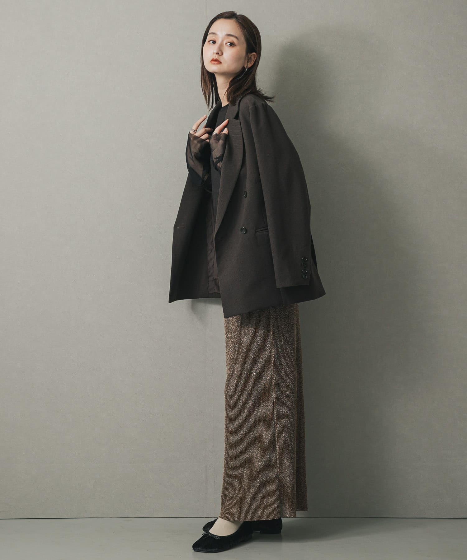 ベロアスクエアフラットシューズ BLACK S