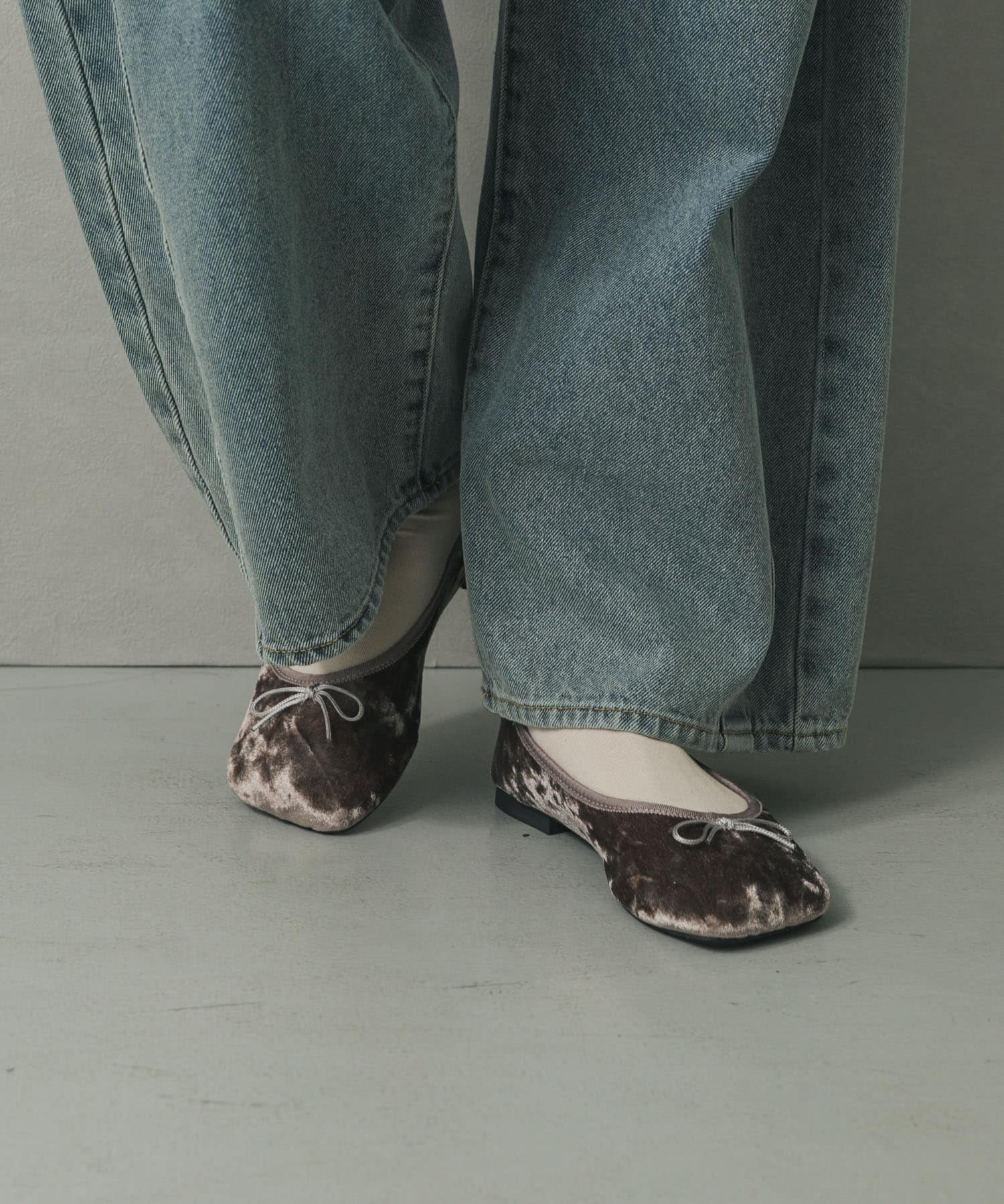ベロアスクエアフラットシューズ GRAY S