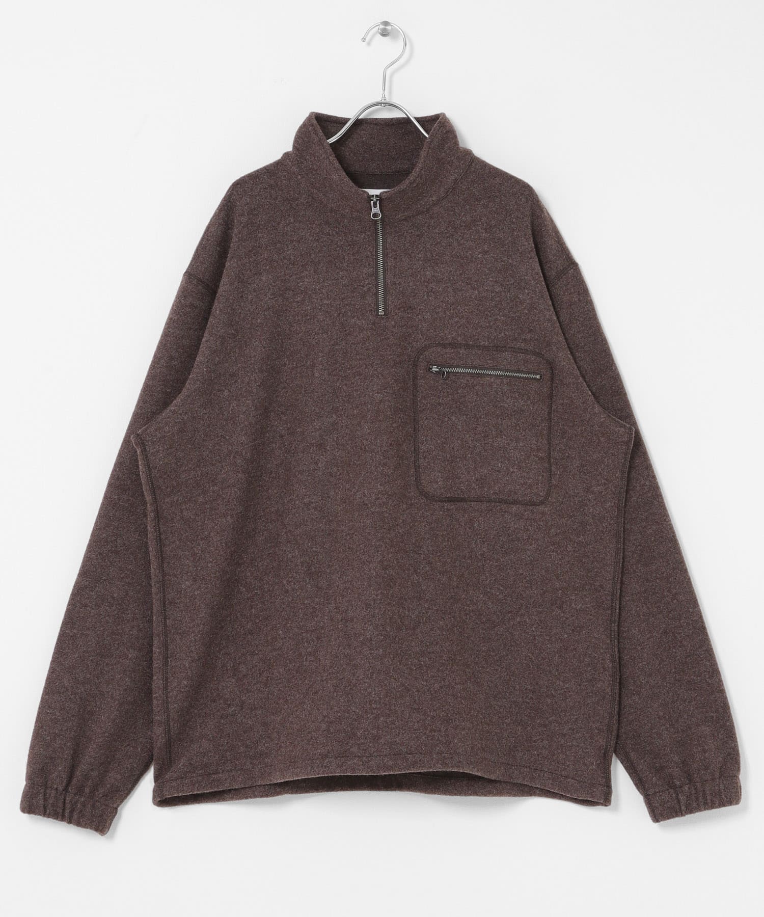 ウールジャージハーフZIP BROWN M