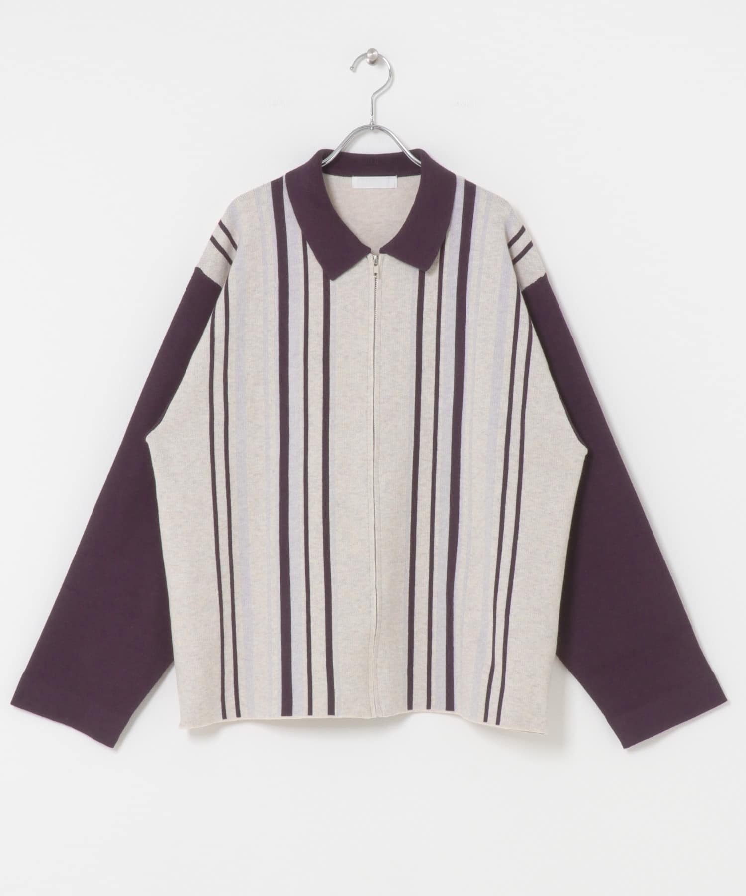 ストライプZIPニットシャツ IVORY M