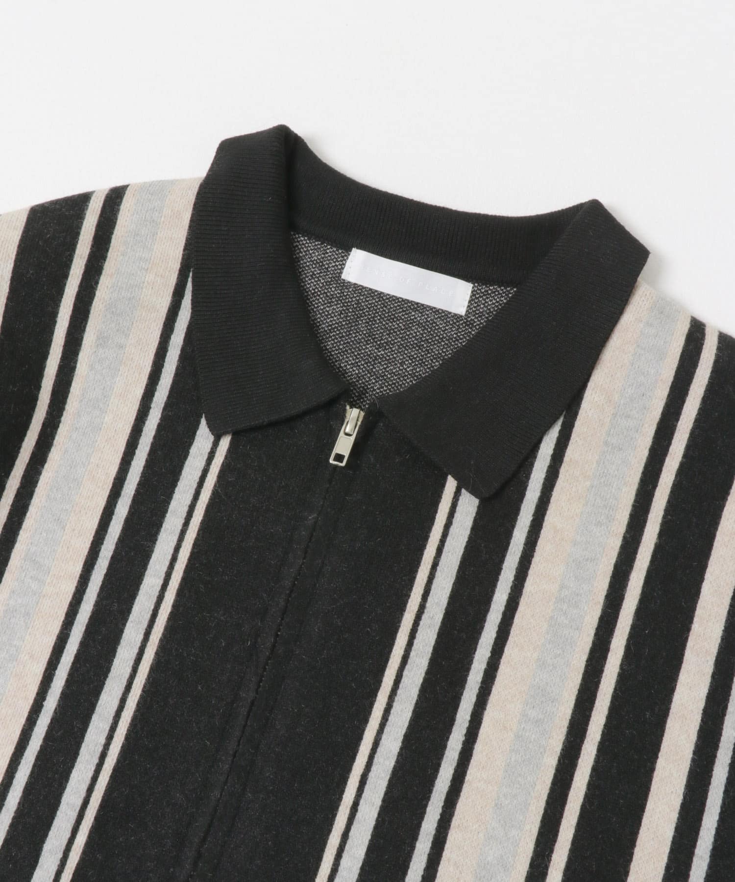 ストライプZIPニットシャツ BLACK M