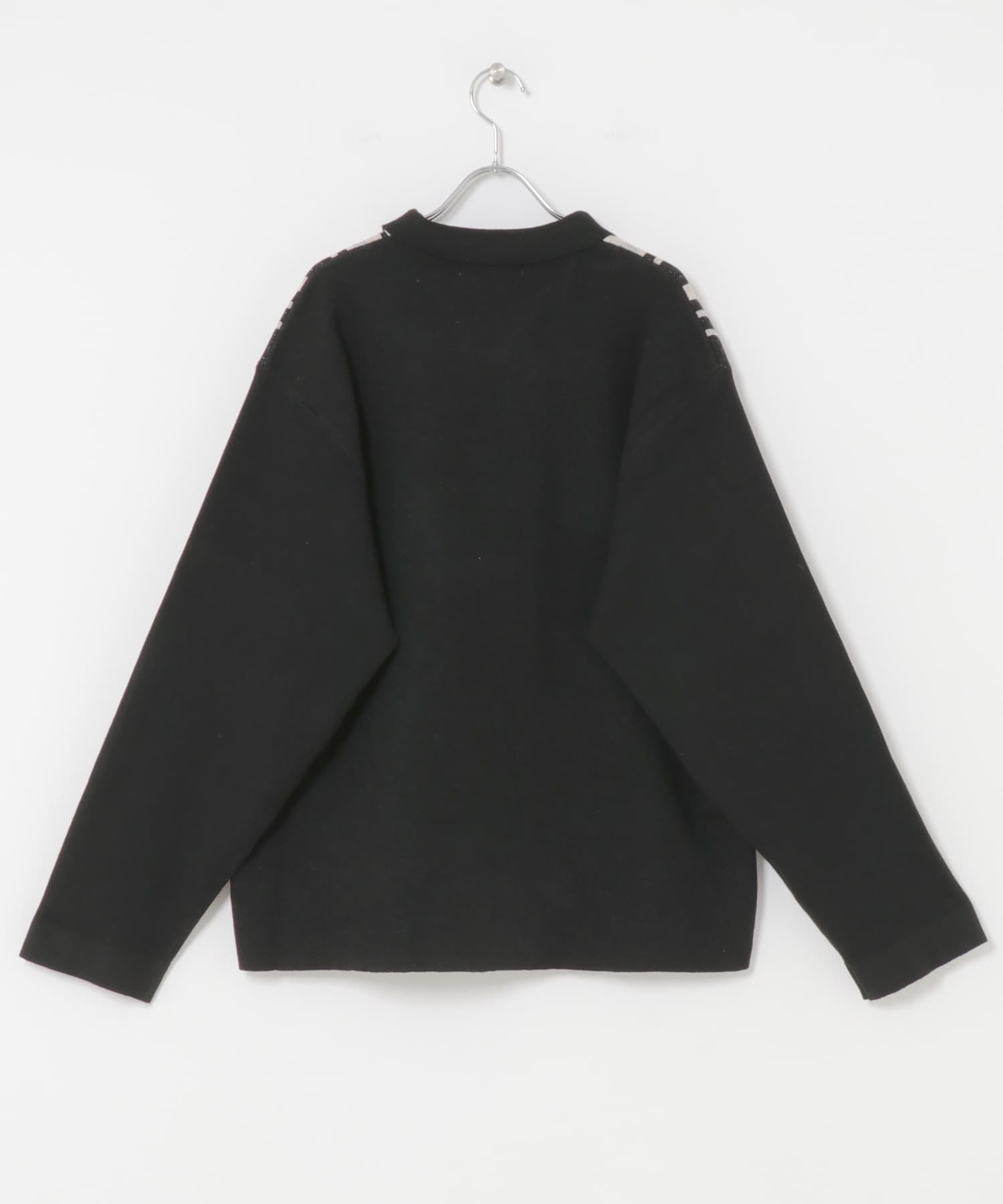 ストライプZIPニットシャツ BLACK M