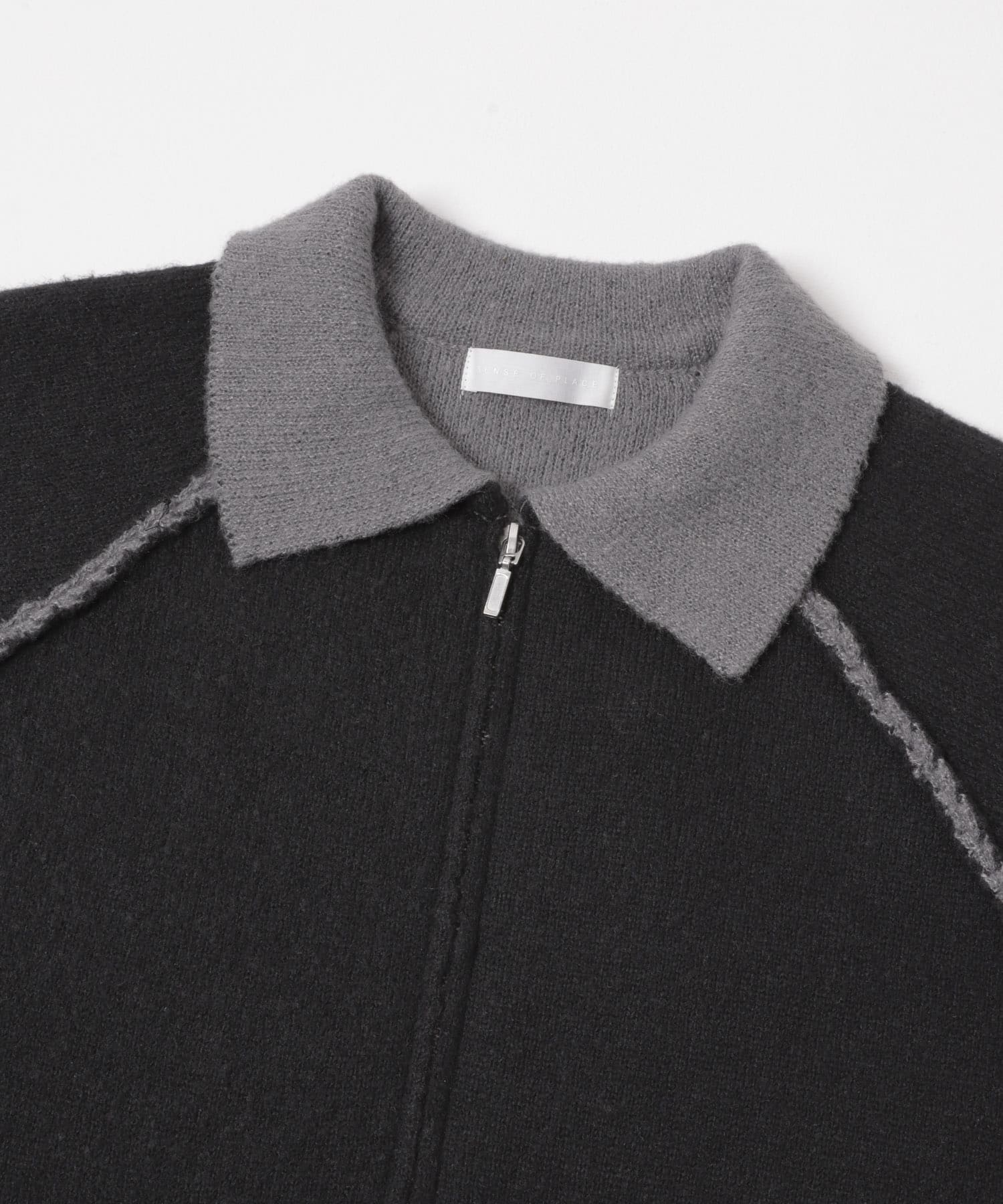 バイカラーニットジップブルゾン BLACK M