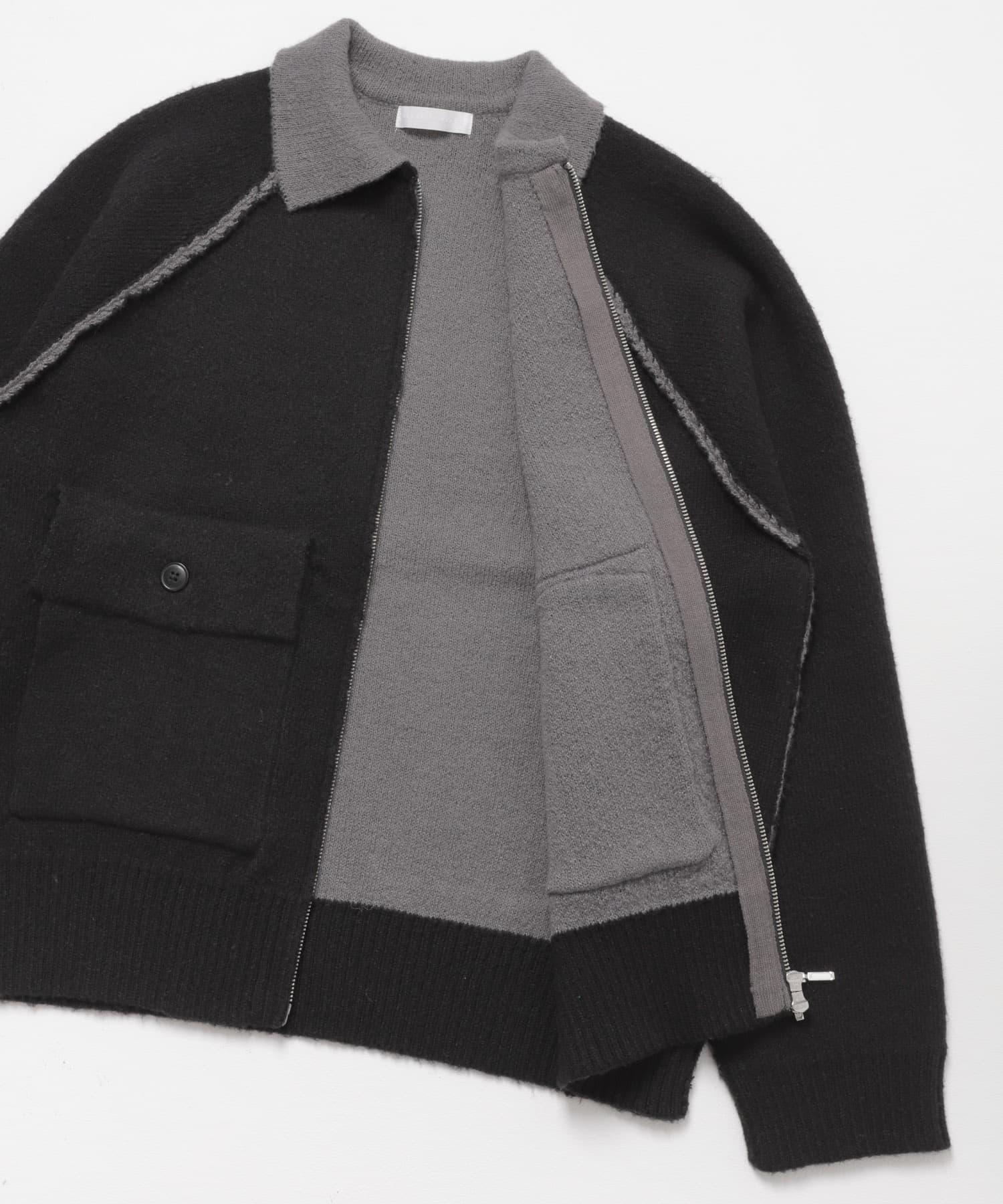バイカラーニットジップブルゾン BLACK M