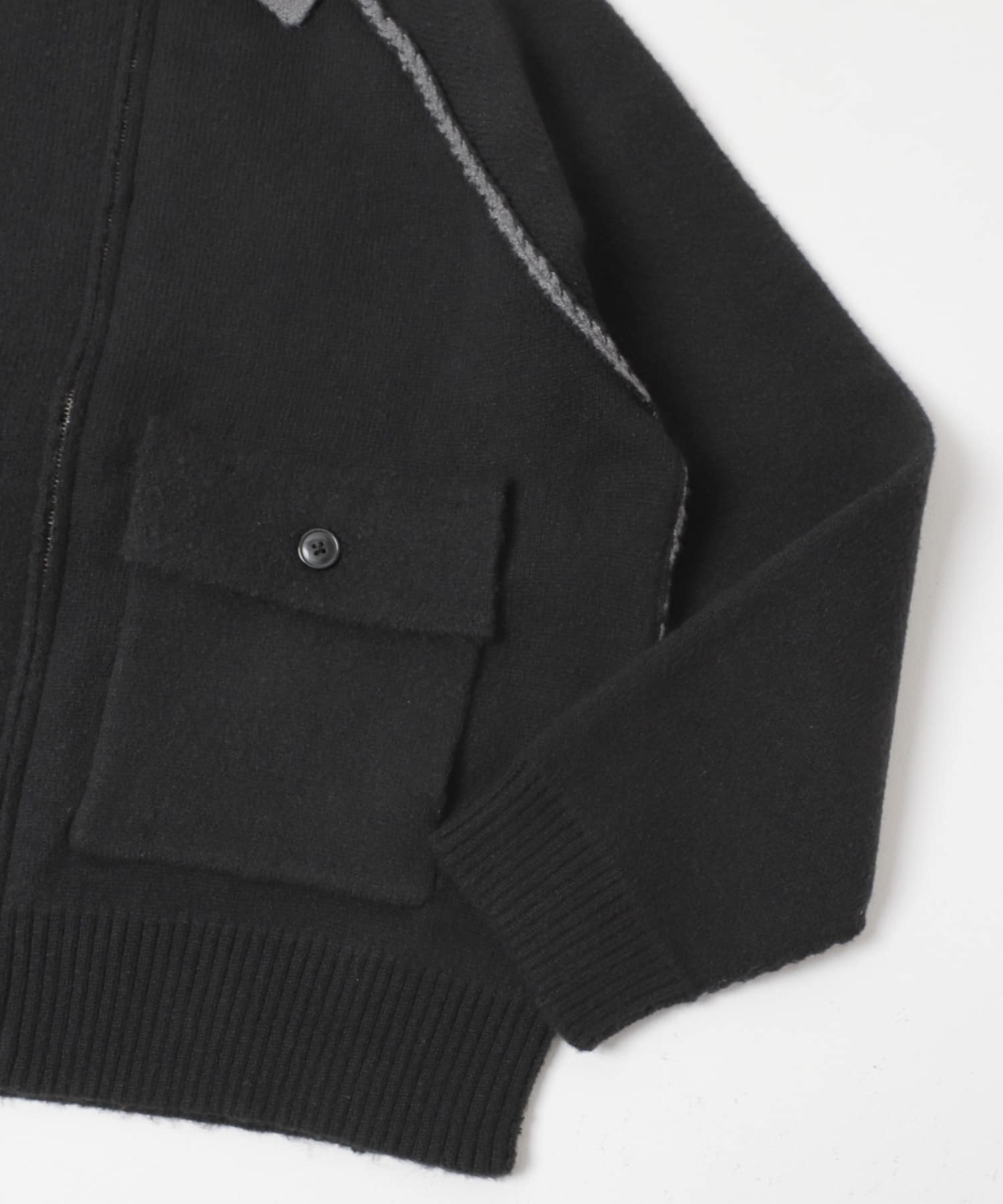 バイカラーニットジップブルゾン BLACK M