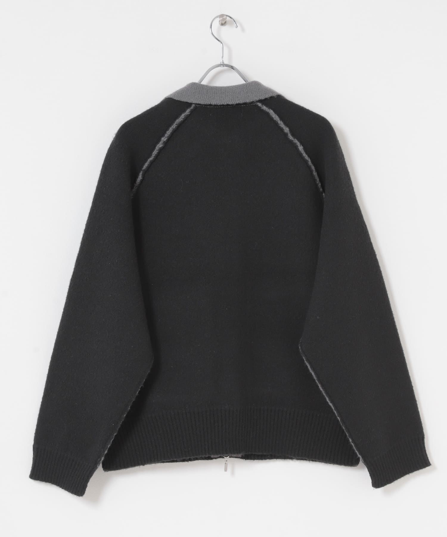 バイカラーニットジップブルゾン BLACK M