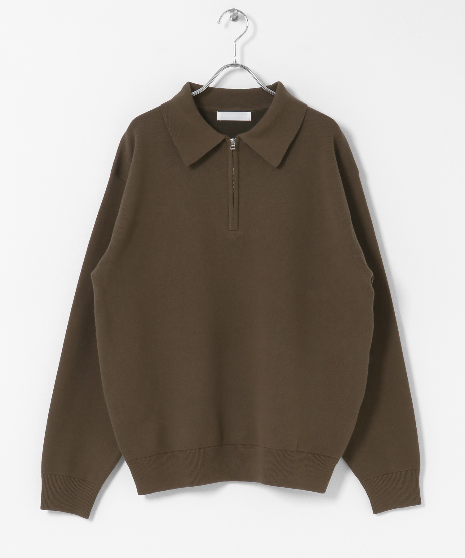 スウェットライクハーフジップニット BROWN M