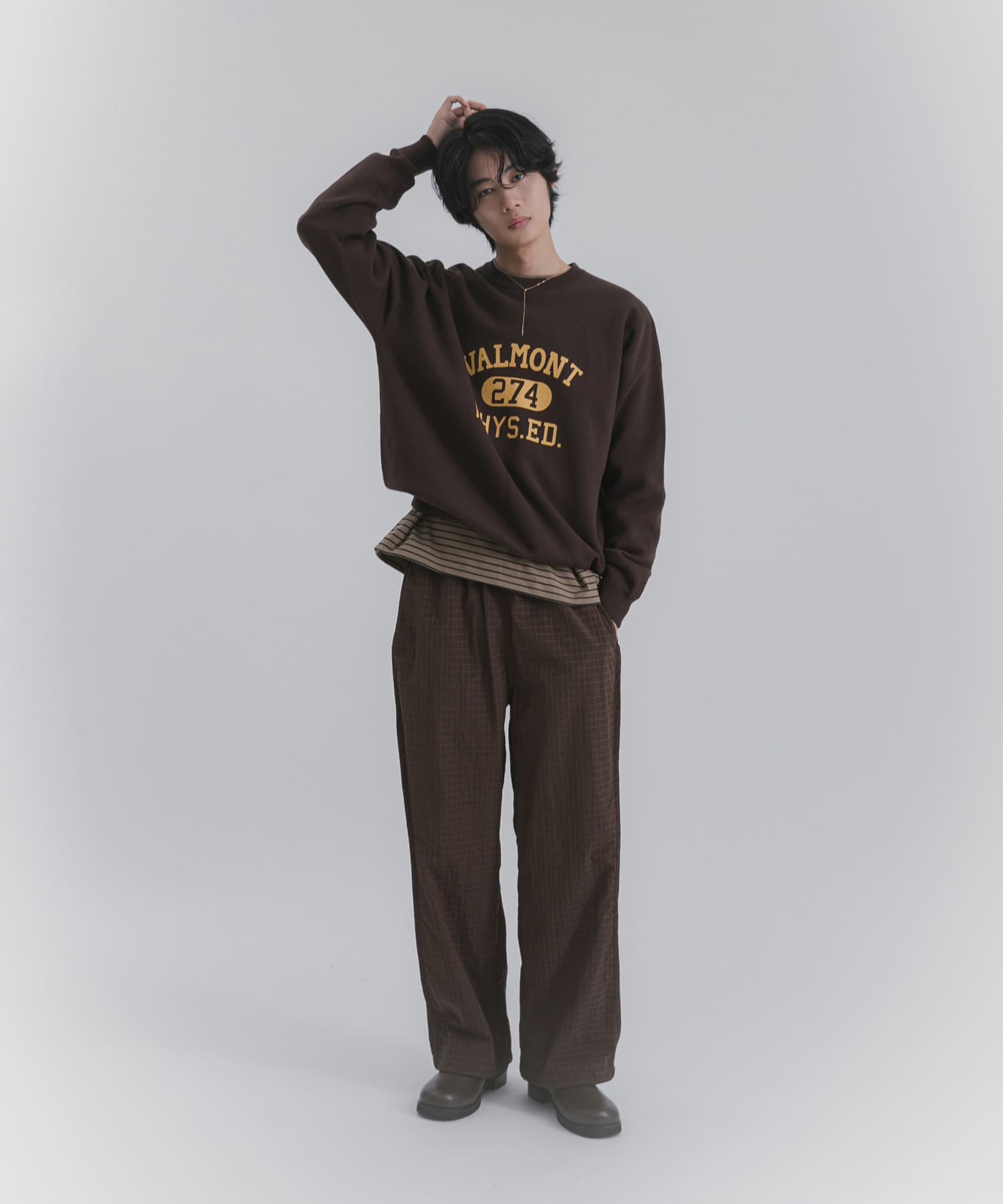 スウェットライクカレッジロゴニット BROWN M