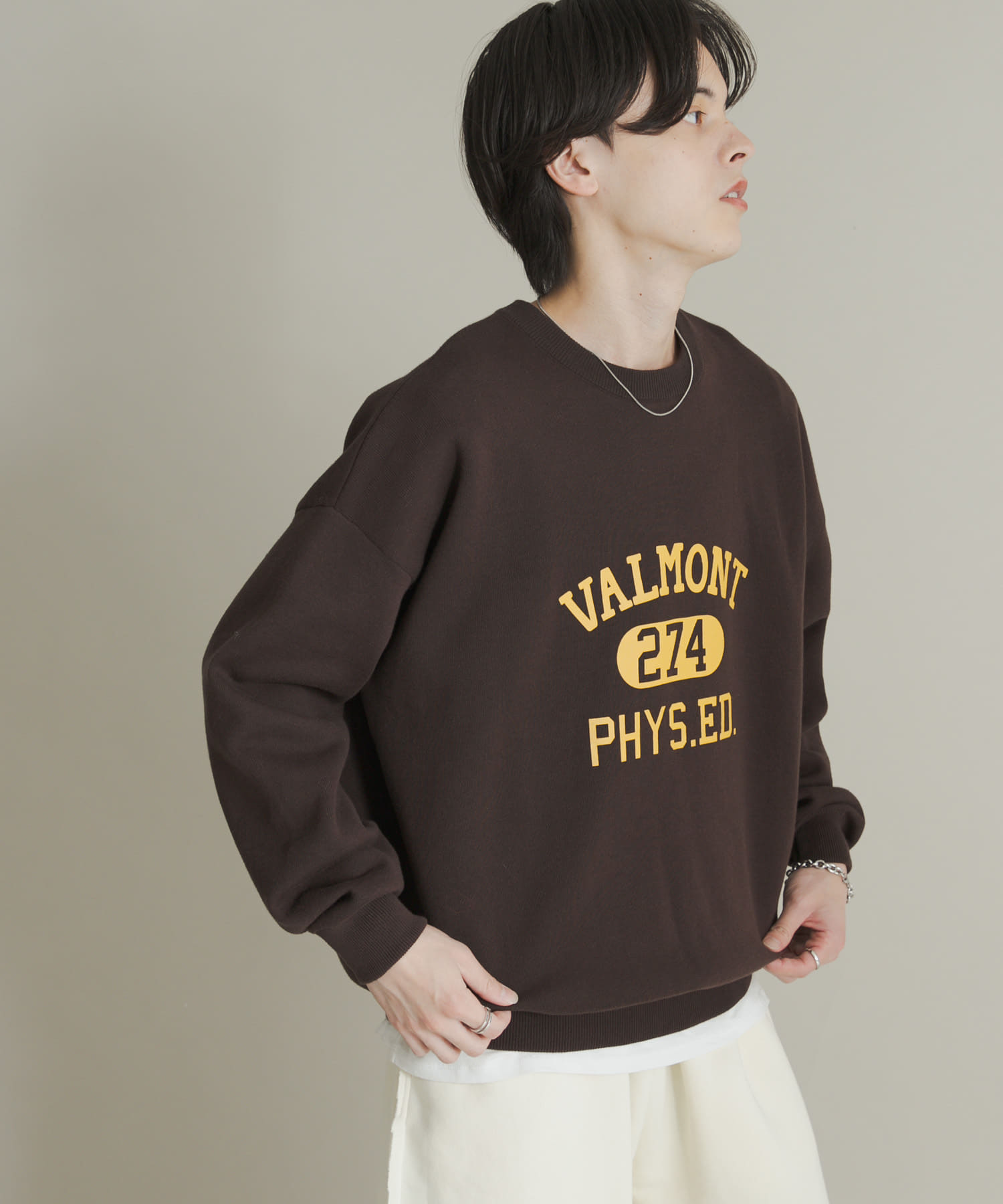 スウェットライクカレッジロゴニット BROWN L