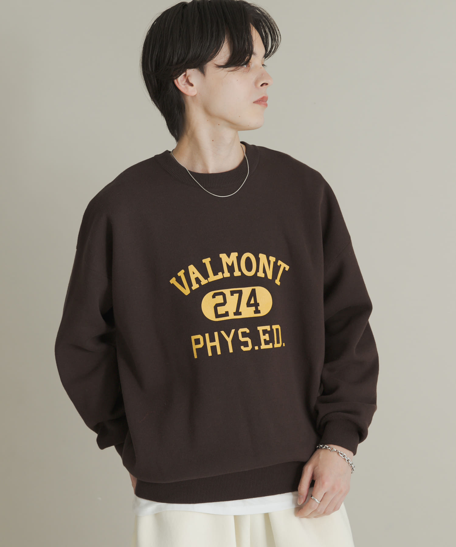 スウェットライクカレッジロゴニット BROWN L