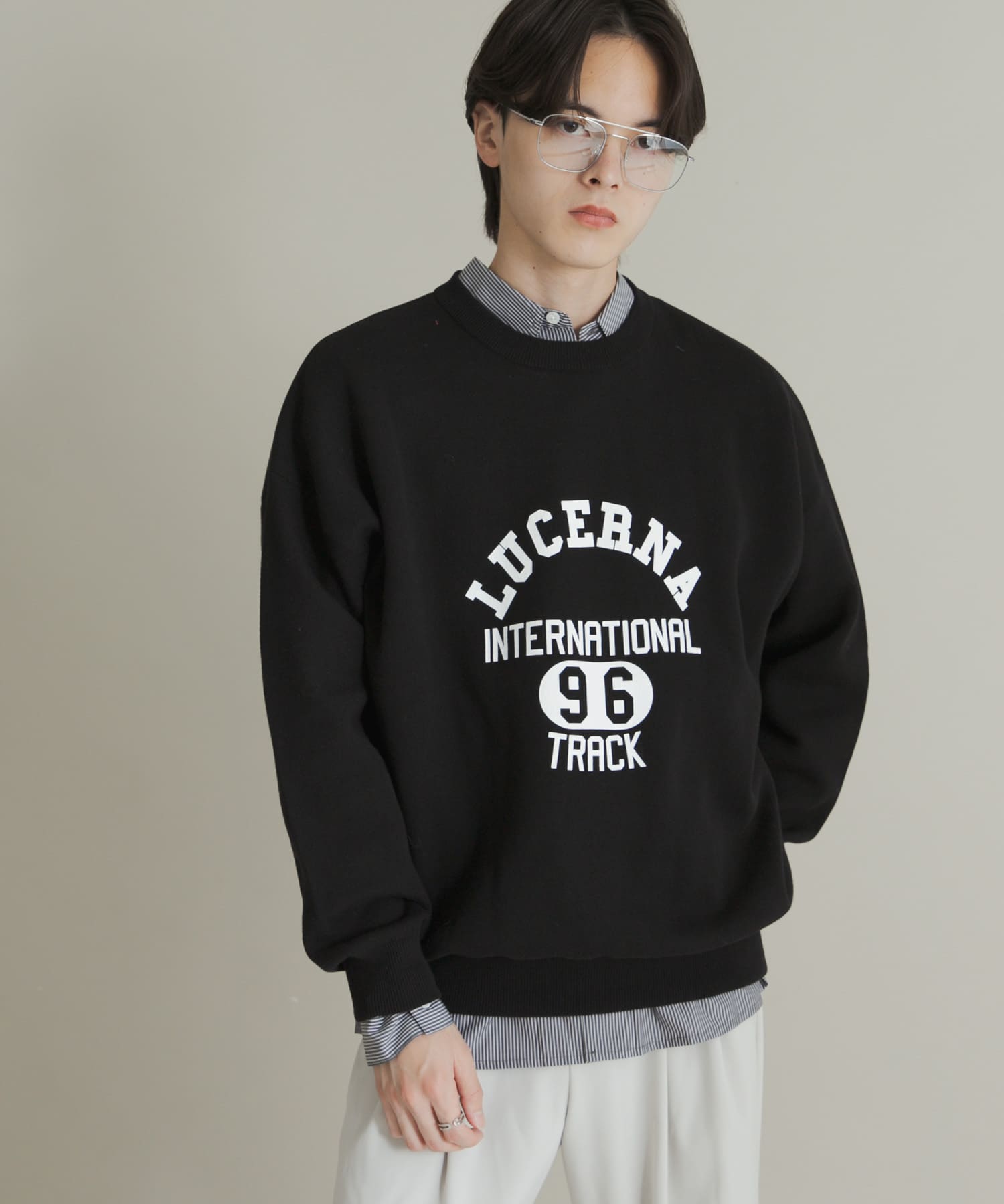 スウェットライクカレッジロゴニット BLACK M