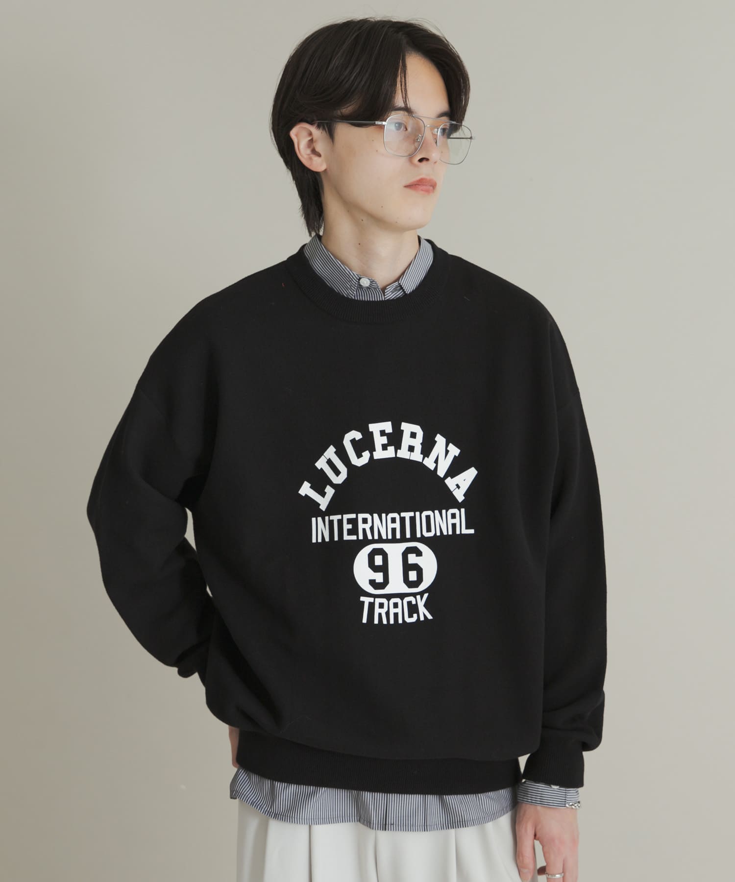 スウェットライクカレッジロゴニット BLACK M