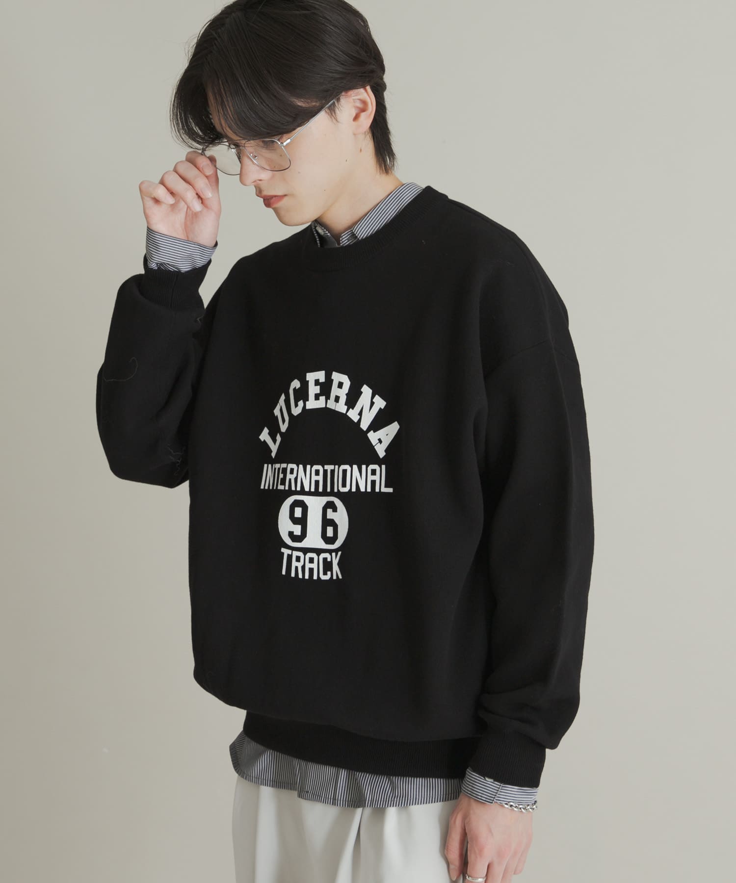 スウェットライクカレッジロゴニット BLACK M