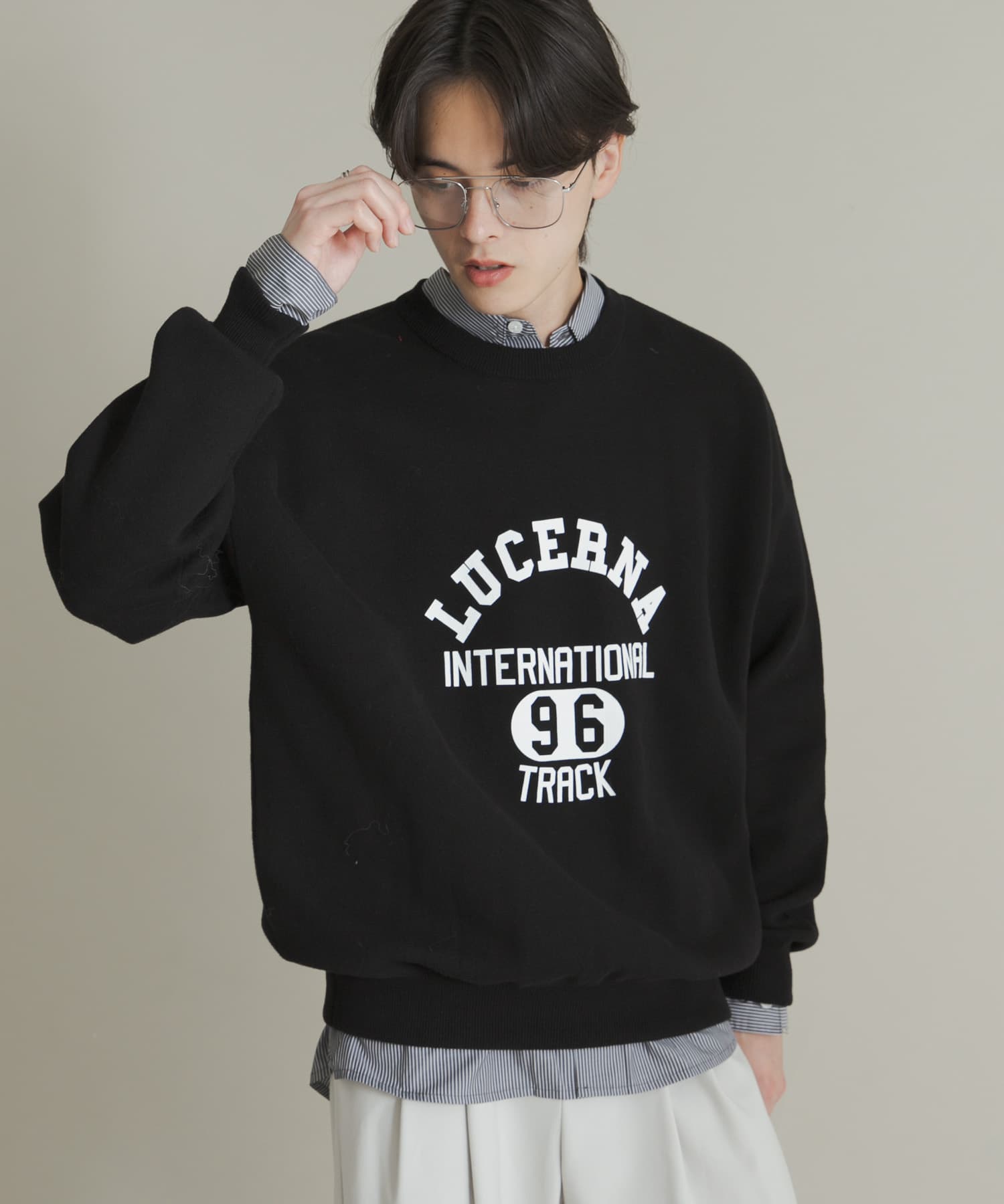 スウェットライクカレッジロゴニット BLACK M